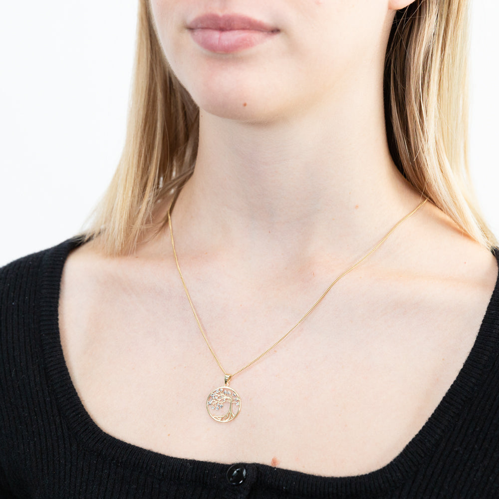 9ct Yellow & White Gold Diamond-Cut Tree of Life Pendant Necklace - Spiritual Jewelry Gift for Women, Perfect for Birthdays, Anniversaries & Everyday Wear