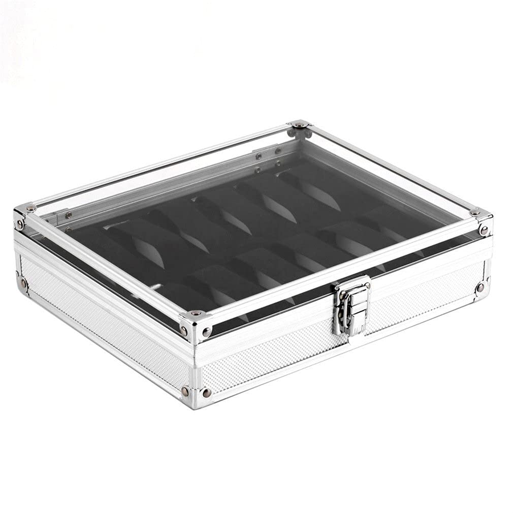 12-Slot Luxury Watch Box with Jewelry Display - Aluminum Case & Suede Interior for Watch Storage & Organization - Perfect Gift for Watch Collectors (White) - Ideal for Home, Office & Travel Use