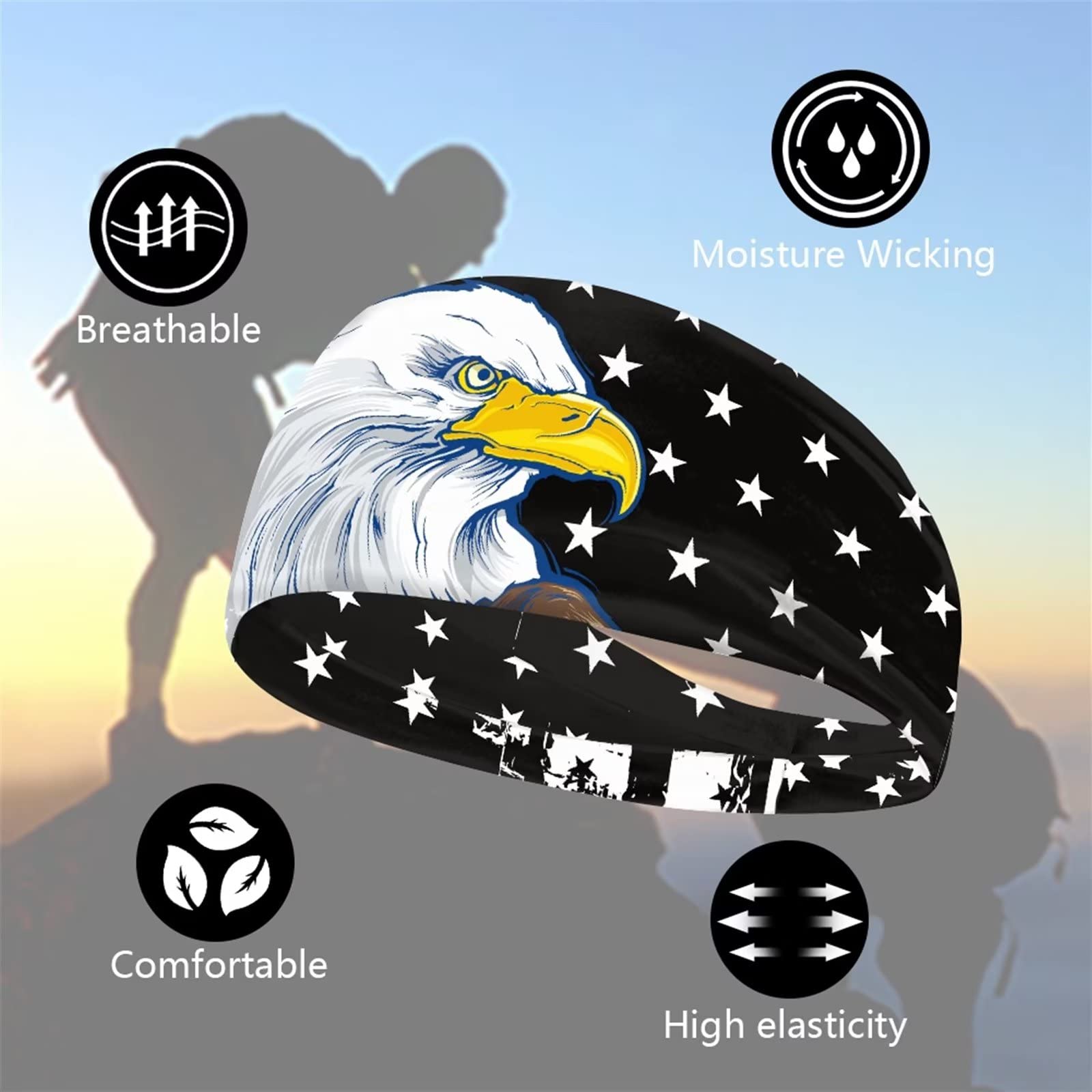 4 Pack Moon Star Print Sports Headbands for Women & Men - Non-Slip Workout Headband, Running Sweatband with Moisture Wicking Technology - Perfect for Yoga, Gym, Tennis & Outdoor Activities