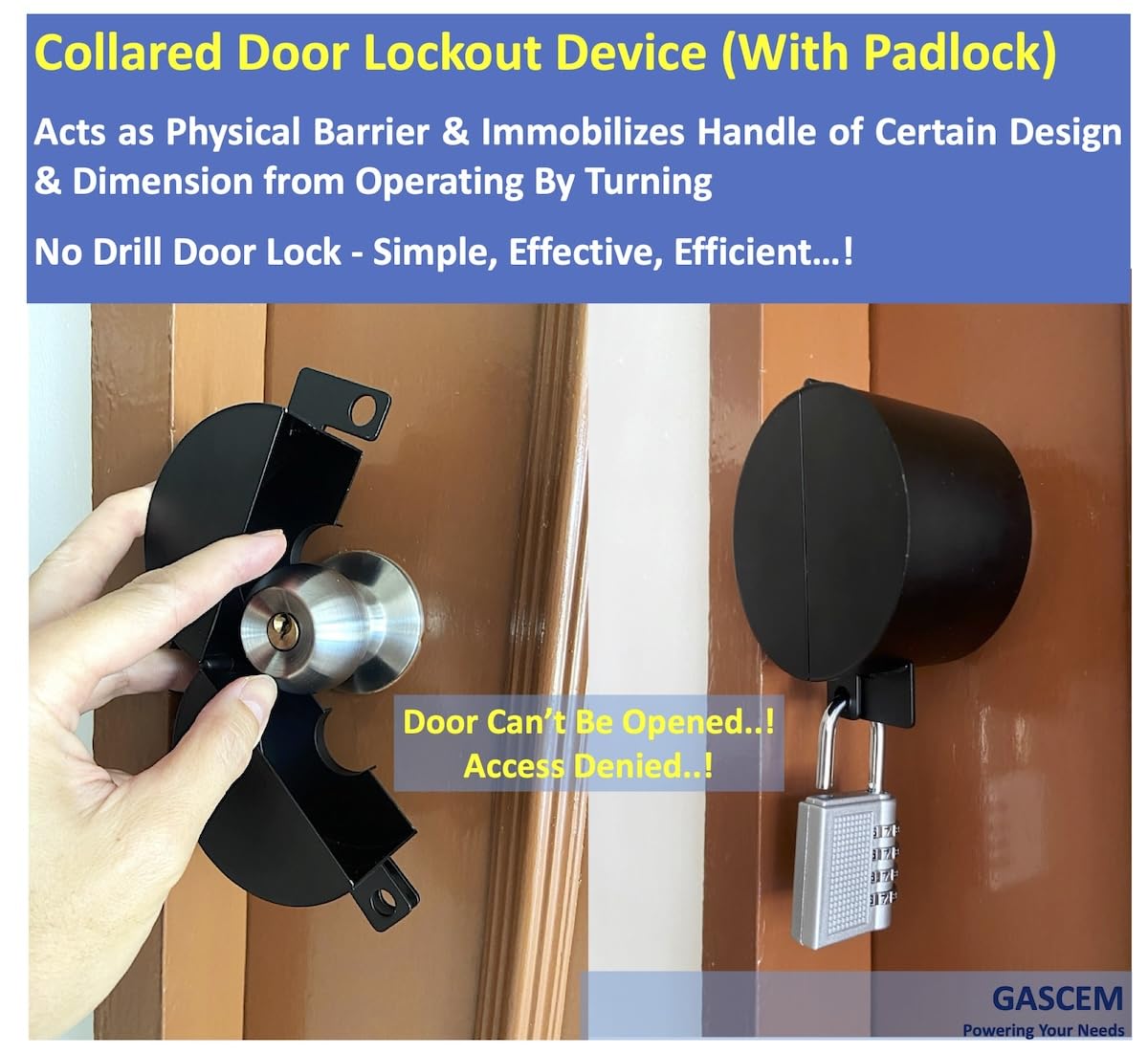 Matt Black Door Knob Lockout Device with Padlock - Childproof Door Handle Lock for Home Security | Prevents Doorknob Turning & Keyhole Access | Ideal for Child Safety, Pet Protection & Privacy in Bedrooms/Bathrooms