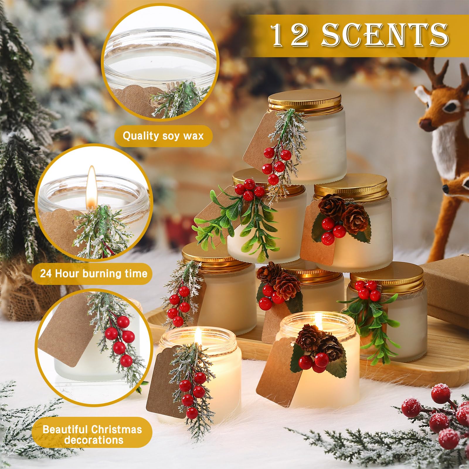 24 Pack Christmas Candles Bulk - Scented Holiday Candles Set for Home Decor, Table Centerpiece, Gifts for Women & Coworkers - Xmas Aromatherapy Candles for Festive Ambiance & Relaxation