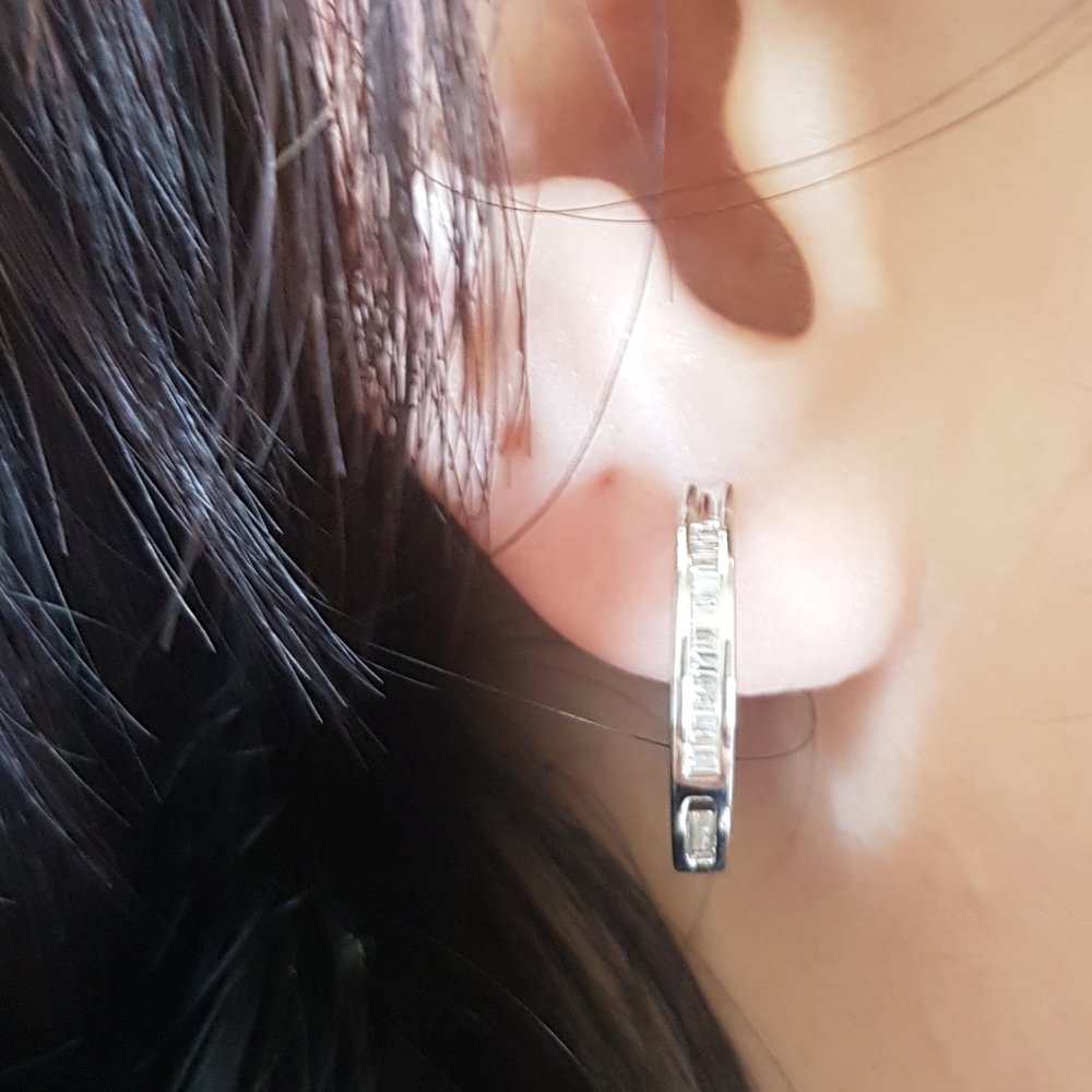 Dazzlingrock 0.13ct Baguette Cut Diamond Huggie Hoop Earrings for Women & Men - Sterling Silver Unisex Jewelry - Perfect for Everyday Wear, Gifts & Special Occasions