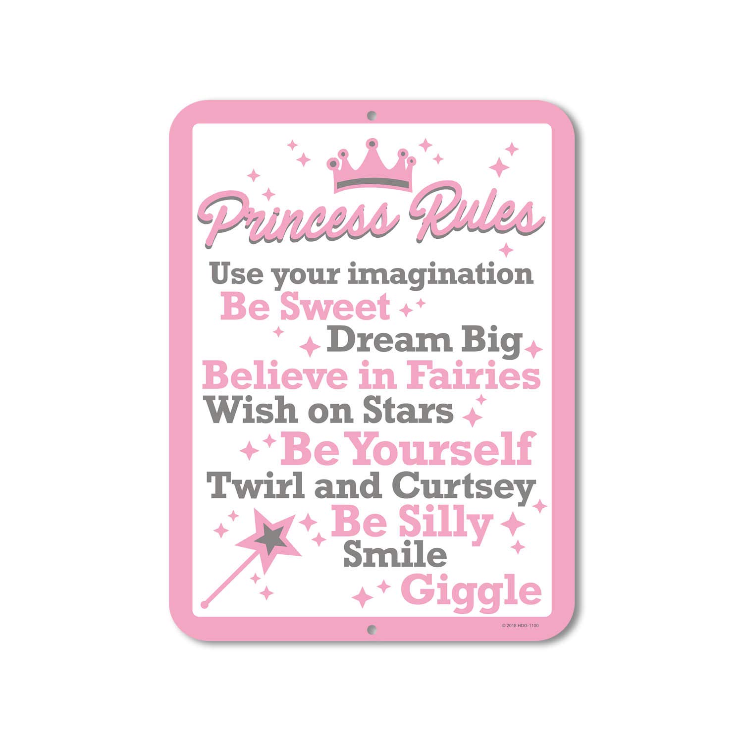 Vintage Princess Rules Tin Sign - 9x12 Inch Pink Wall Decor for Girls Room, Princess Themed Bedroom & Party Decor - Honey Dew Gifts HDG-1100 | Perfect for Nursery, Kids Playroom & Birthday Party Backdrops