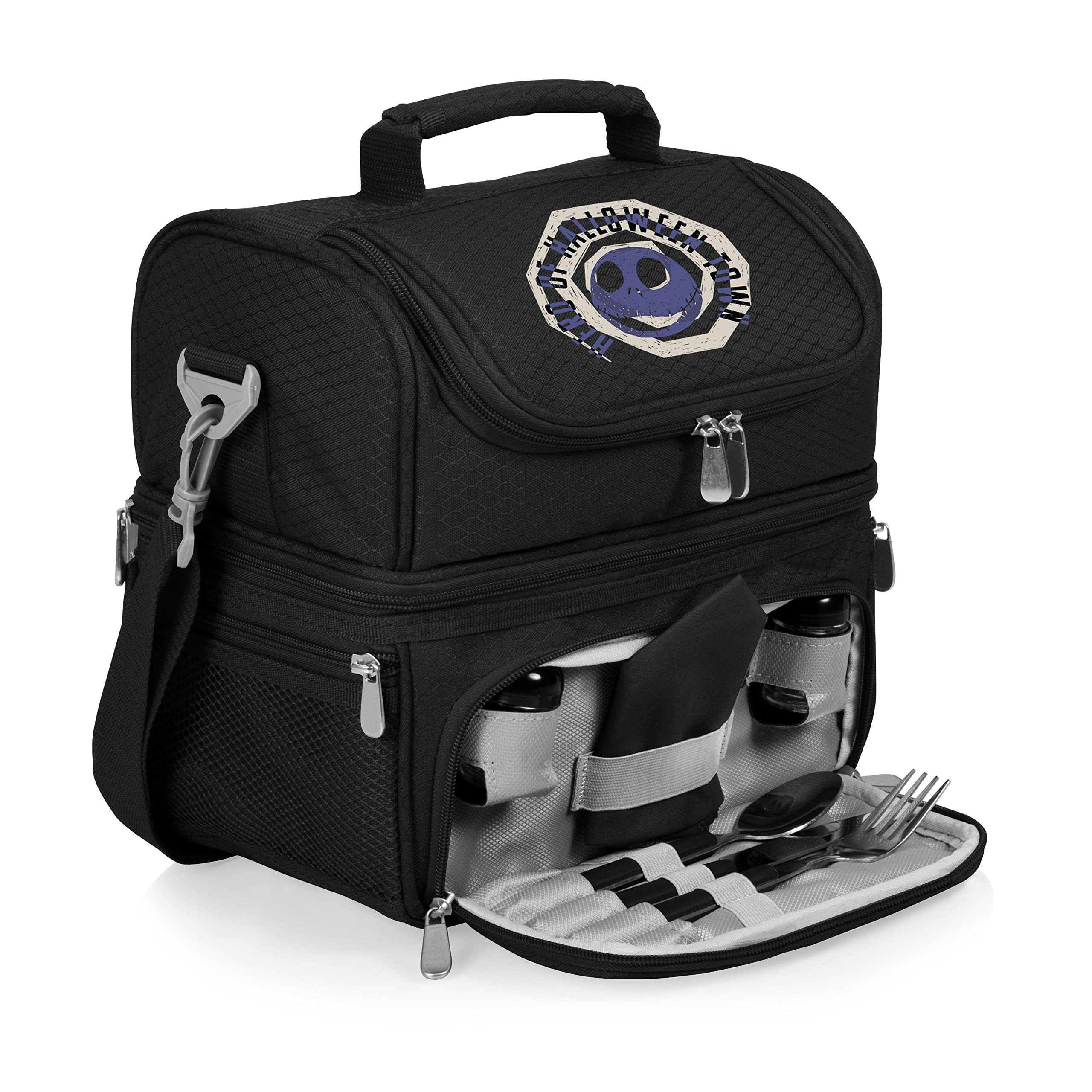 Disney Nightmare Before Christmas Jack Skellington Insulated Lunch Bag & Cooler with Utensil Set - Black Picnic Time Lunch Box for School, Work & Outdoor Activities