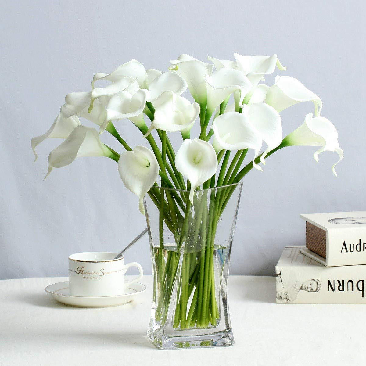 Real Touch Artificial Calla Lily Flowers - PU Fake Wedding Bouquet for Home Decor, Party, Centerpieces (White, 9 Pack) - Perfect for Wedding Arrangements, Table Decorations & DIY Floral Projects