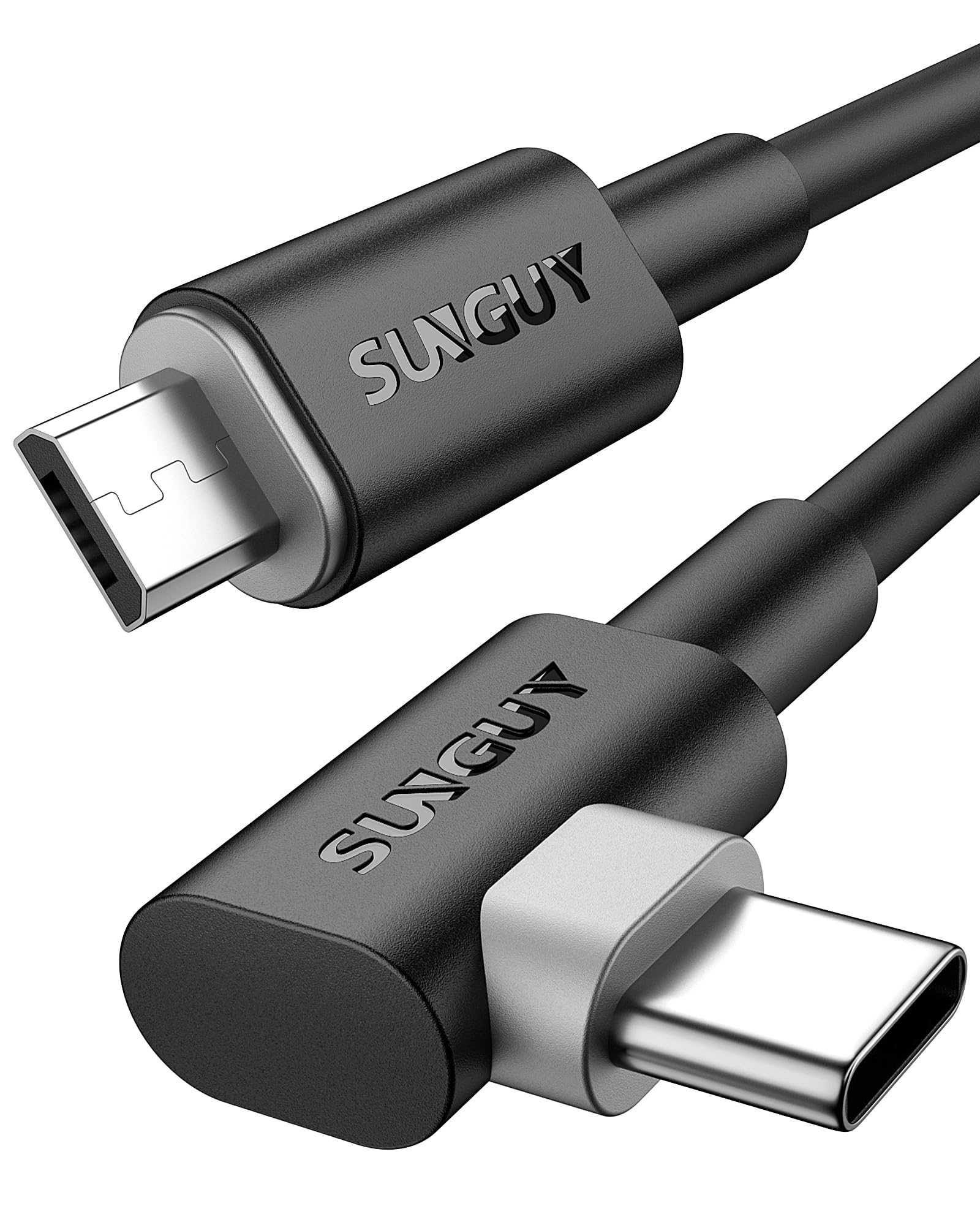 SUNGUY 2-Pack USB C to Micro USB OTG Cable, 1FT Short 90-Degree Angled Type-C to USB Micro Android Charger Cable for MacBook Pro/Air, Galaxy S21/S20/S10, Pixel 5/4/3, Kindle - Fast Charging & Data Transfer for Travel, Office & Home Use