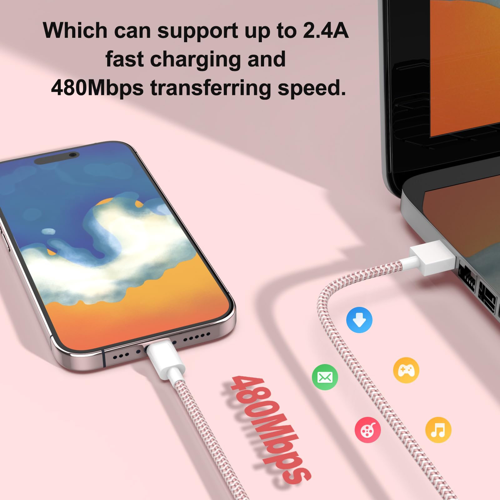 4-Pack 6FT MFi Certified Lightning Charging Cable - Nylon Braided Fast Charger for iPhone 14/13/12/11 Pro/Pro Max/Plus/mini/X/XR/XS - Durable Long iPhone Charger for Home, Office & Travel