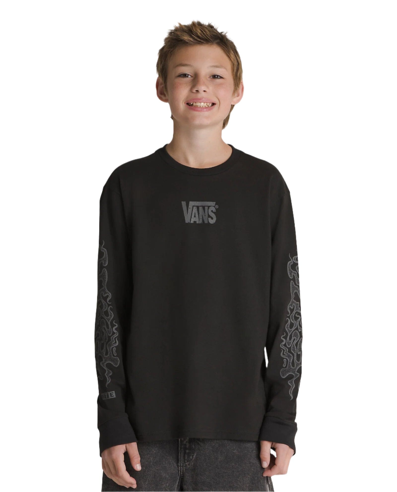 VANS Youth MTE Wavy Dune Long Sleeve T-Shirt for Boys & Girls - Black Cotton Casual Shirt for Outdoor Activities & Streetwear Fashion