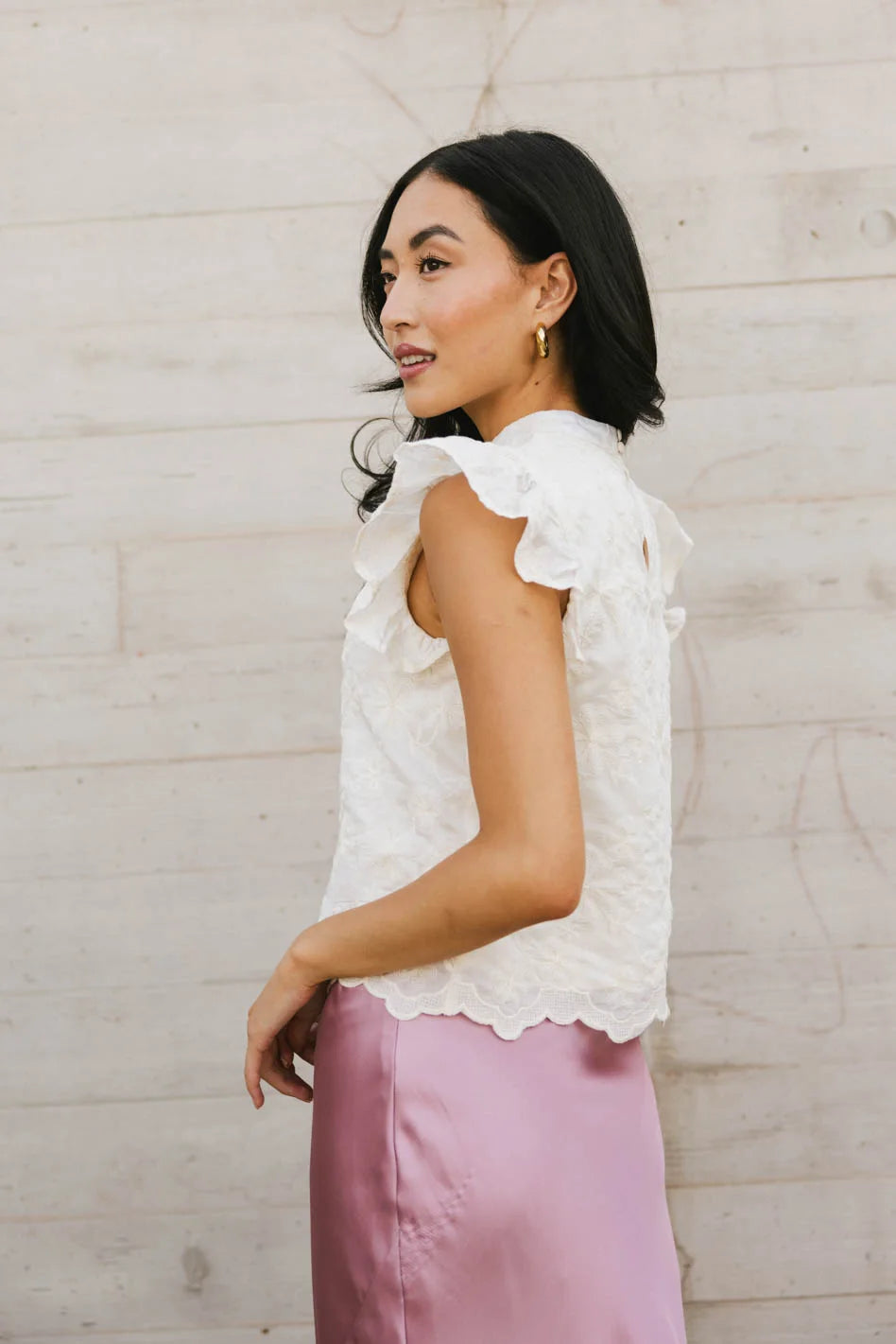Fia Embroidered Blouse Women's Elegant Cream Top - Perfect for Office, Date Night & Special Occasions