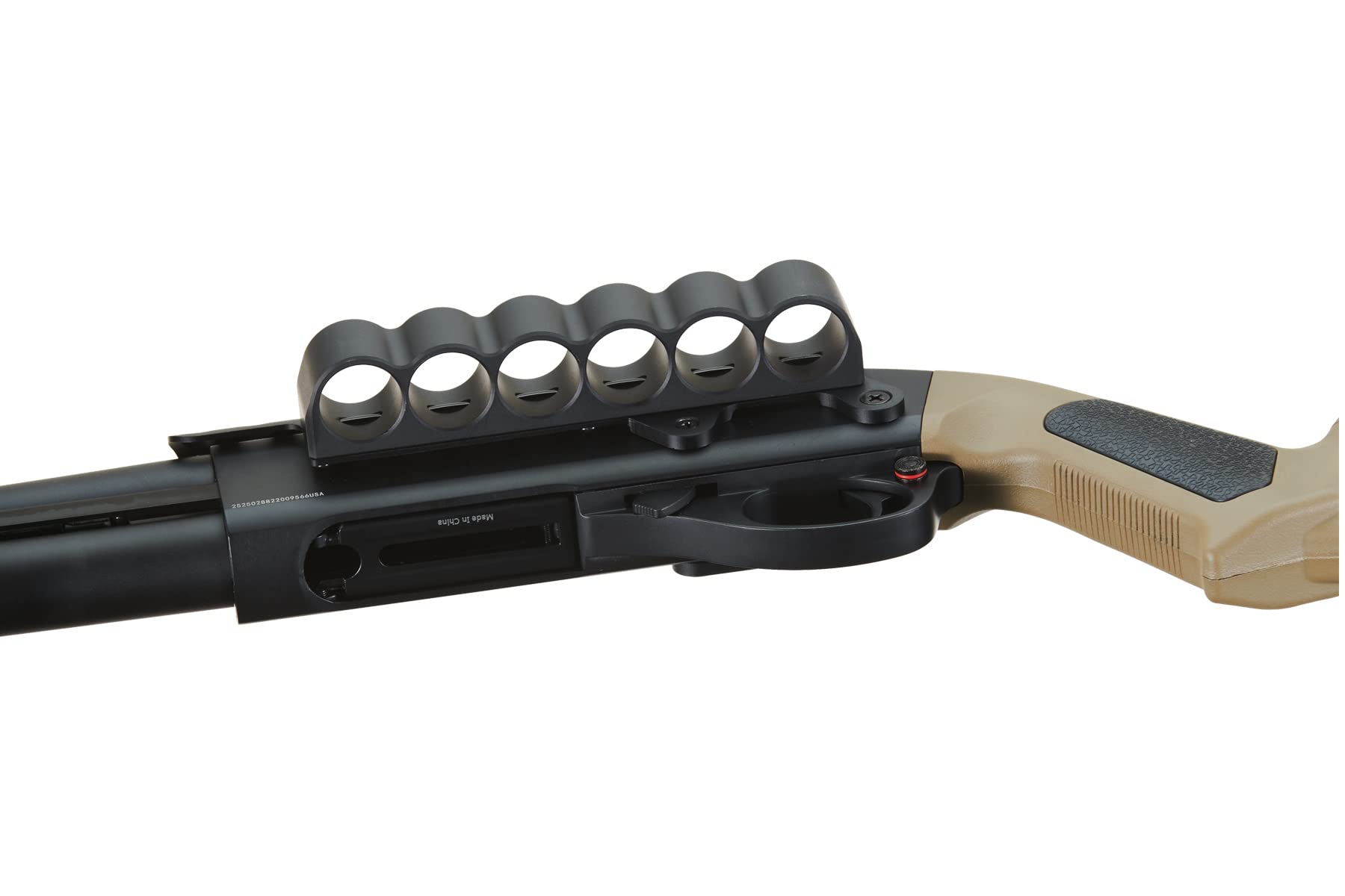 Golden Ball & Eagle M870 MP MLOCK Style 3/6-Shot Pump Action 350 FPS Gas Airsoft Shotgun - Tan with Holder | Tactical Training & Airsoft Battles | Outdoor Shooting & Survival Games