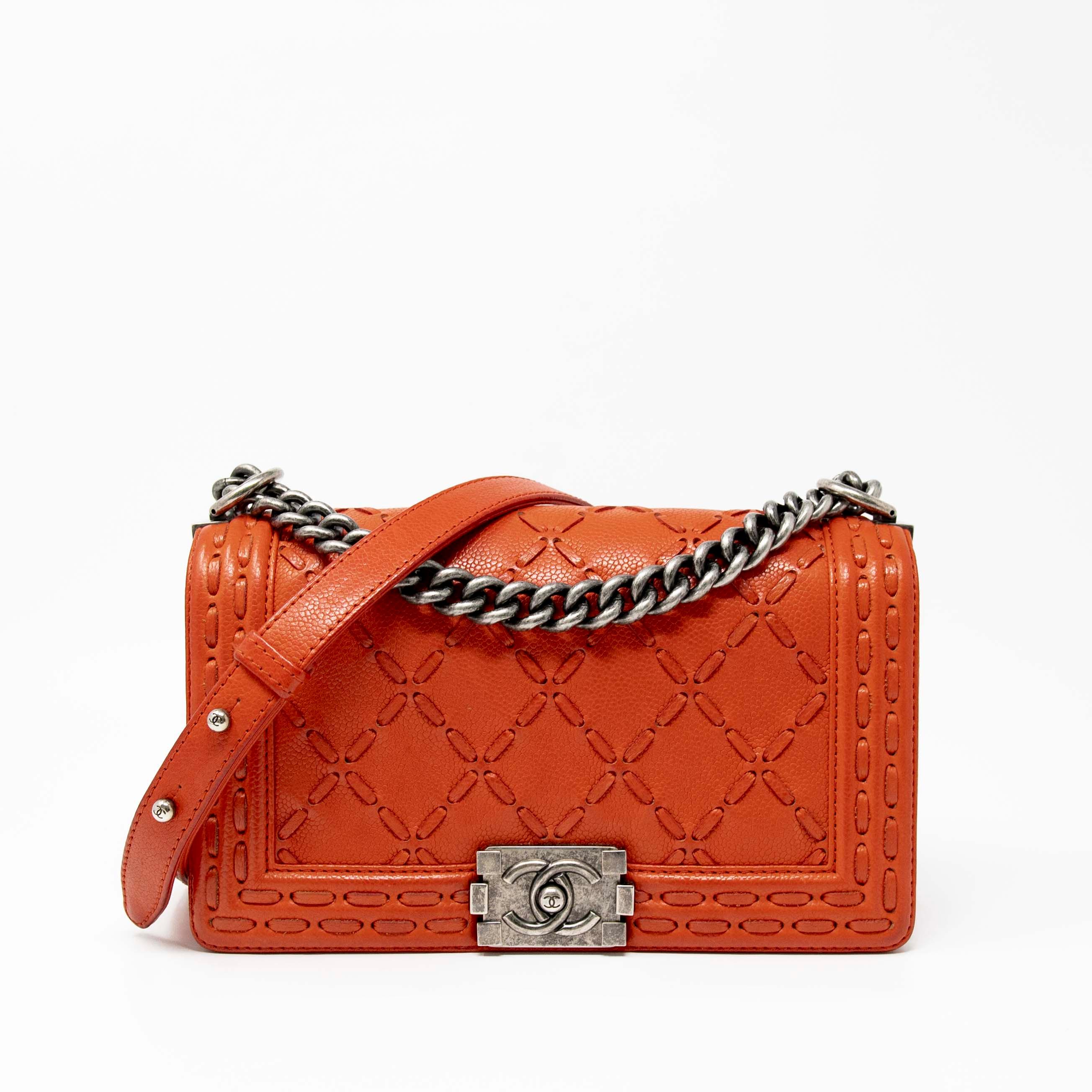 Chanel Orange Medium Whipstitch Boy Bag - Luxury Leather Crossbody Handbag for Women | Perfect for Parties, Date Nights & Special Occasions