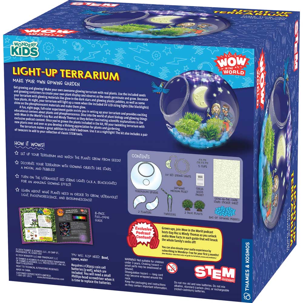 Wow in the World: Light Up Terrarium Kit - DIY Glass Garden with LED Lights for Home Decor, Kids Science Project & Gift Idea - Create Your Own Mini Ecosystem for Bedroom, Office or Classroom