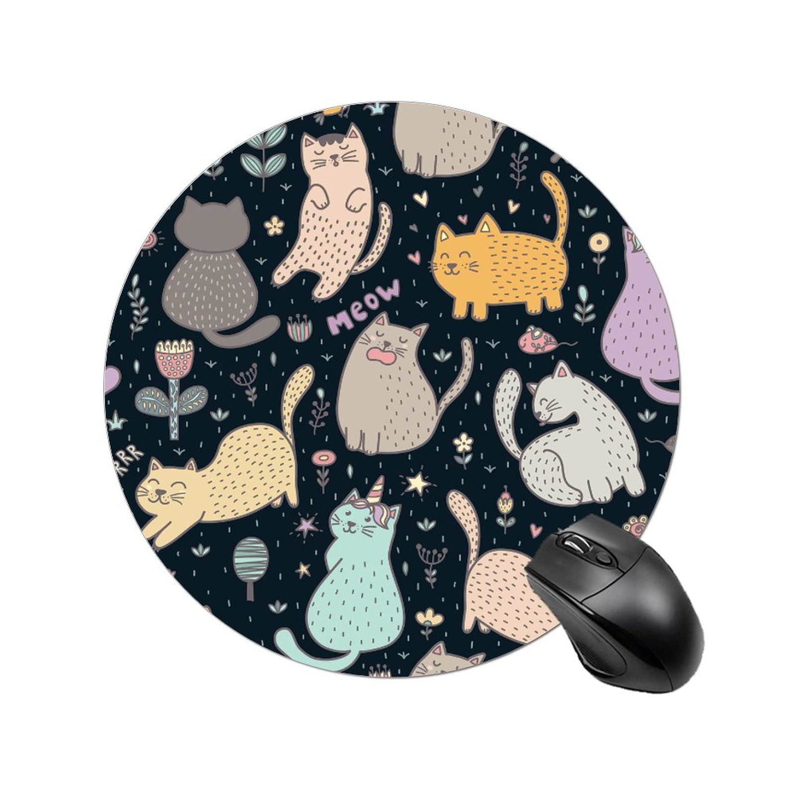 Non-Slip Round Mouse Pad with Cute Cat Floral Design - 7.8x7.8 Inch Rubber Desk Mat for Laptop, Computer, Gaming & Office Work | Perfect for Home, Office & Gaming Setups