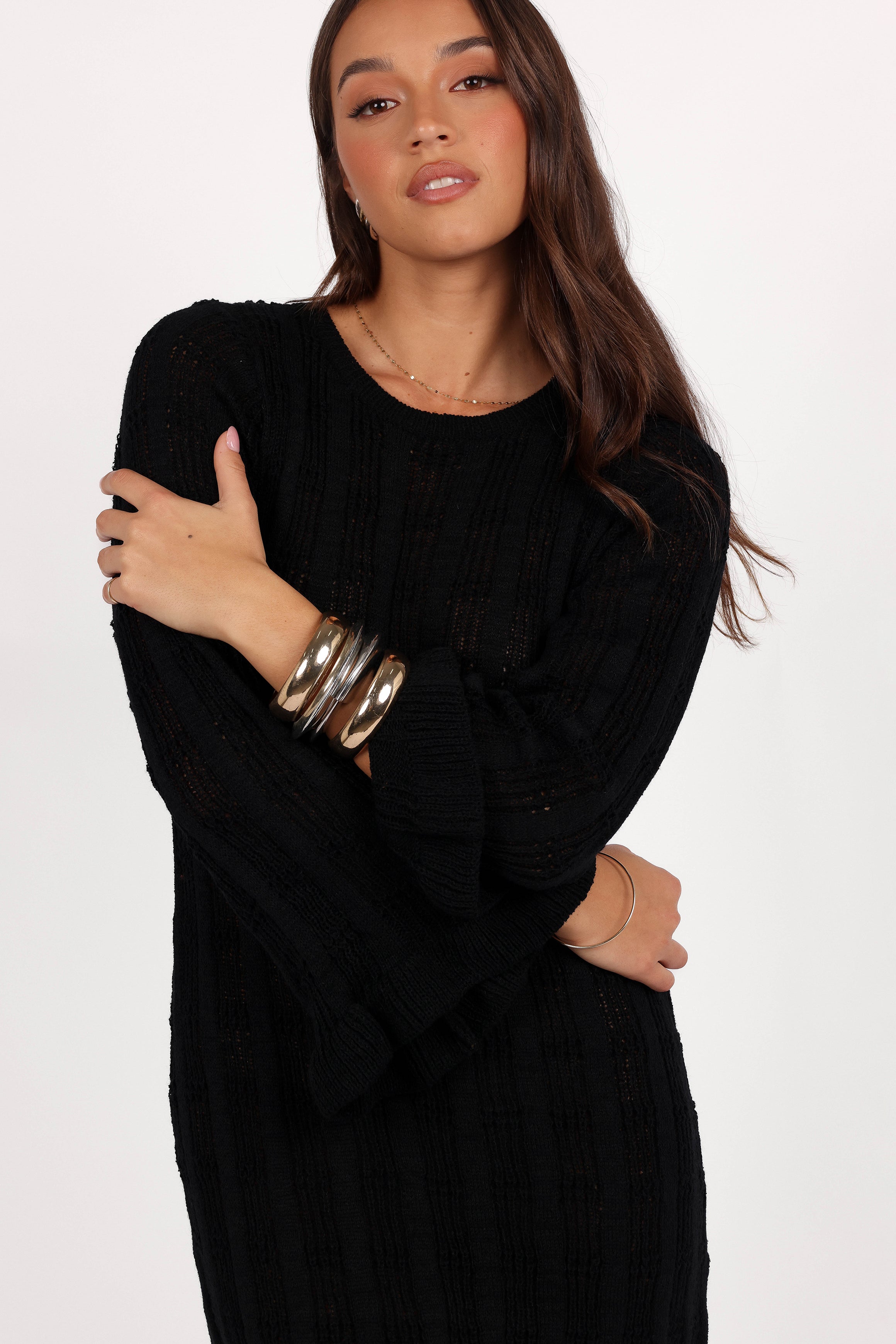 Elegant Black Colter Long Sleeve Maxi Dress for Women - Perfect for Fall, Winter & Special Occasions