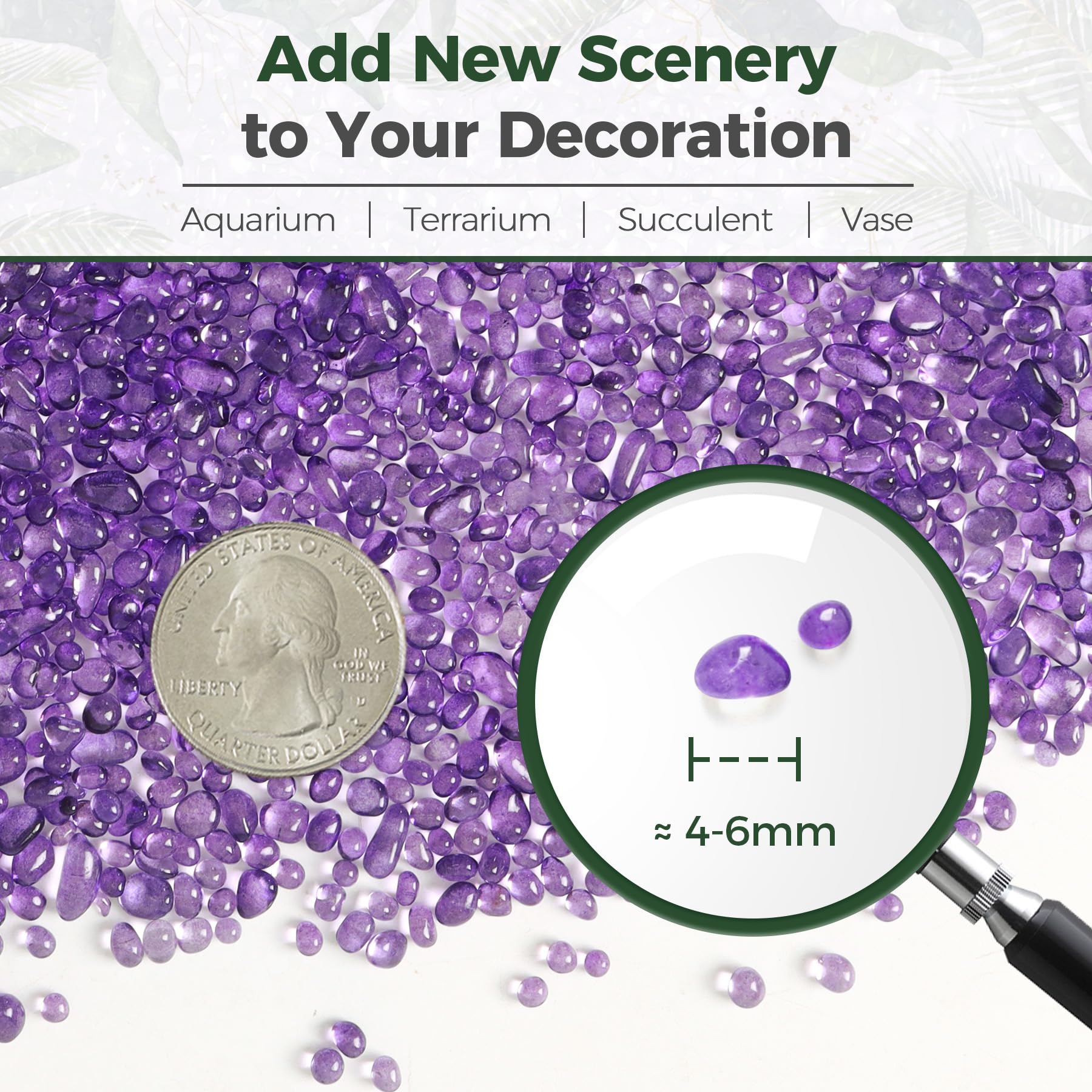 T4U 1 LB Purple Aquarium Gravel - Small Tumbled Glass Pebbles for Fish Tanks, Vase Fillers, Terrariums & Succulent Plants | Decorative Stones for Home Decor, DIY Crafts & Water Features