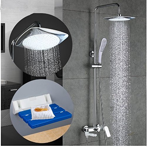 GOWE Wall Mounted Shower Seat & Bathroom Faucet Mixer Set - Foldable Shower Bench with Adjustable Shower Taps for Elderly & Disabled - Perfect for Small Bathrooms, Accessible Showers & Spa Relaxation