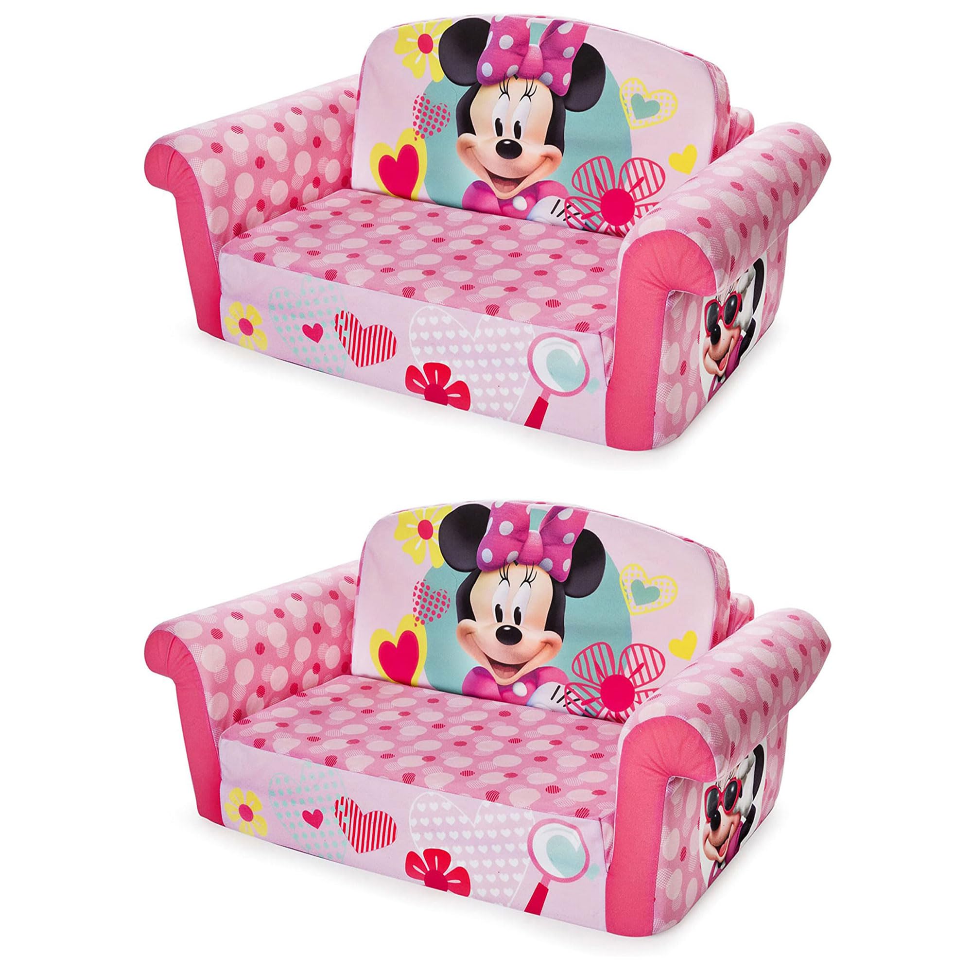 2 in 1 MARSHMALLOW Kids Couch & Sleeper - Extendable Toddler Sofa with Reversible Design for Lounging & Sleeping | Minnie Mouse Theme (2 Pack) - Perfect for Playrooms, Bedrooms & Daycare Centers