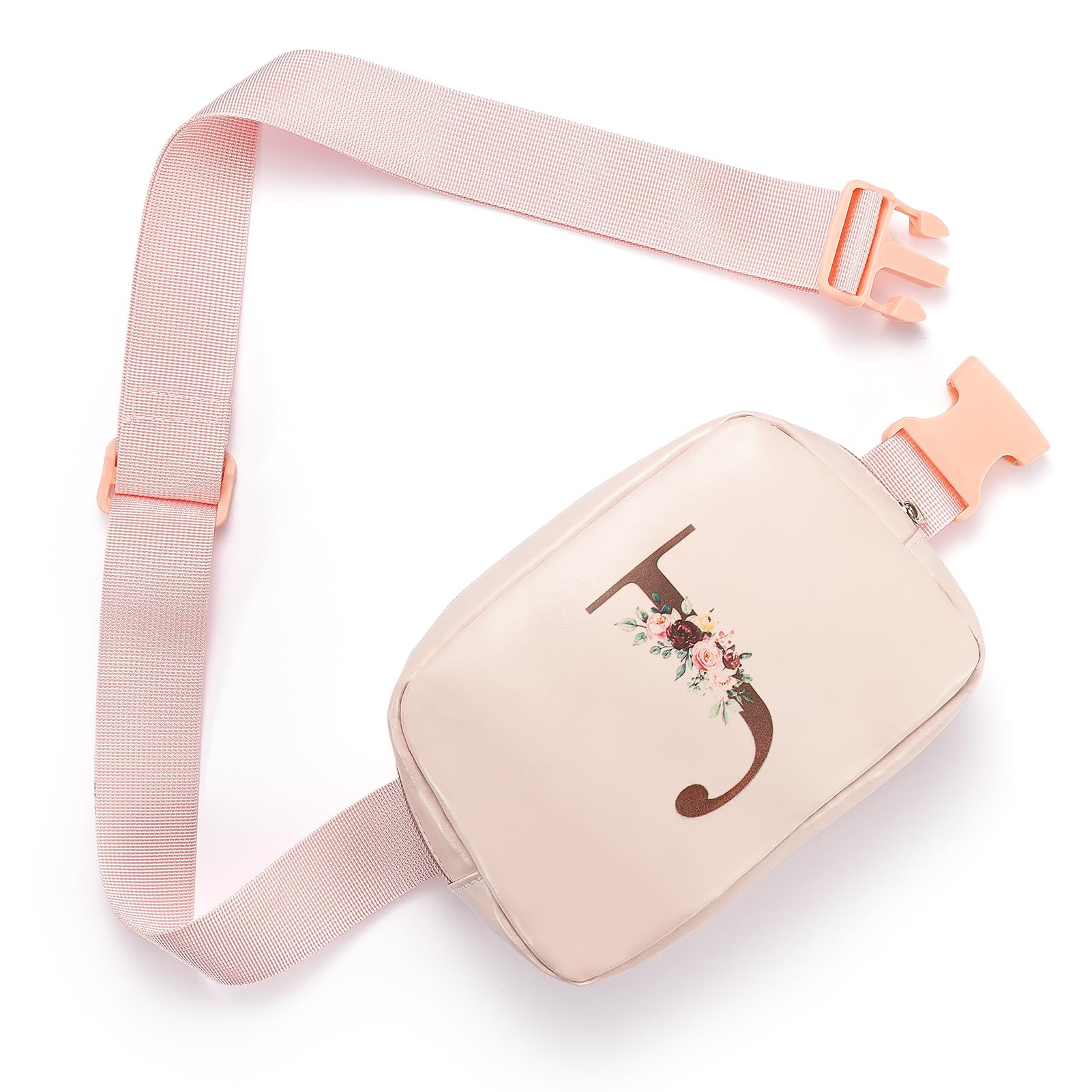 Women's Leather Belt Bag Fanny Pack with Monogram Initial (J) - Adjustable Strap Crossbody Waist Bag for Travel, Hiking & Daily Use - Perfect Gift for Women, Girls & Mom on Birthday, Christmas