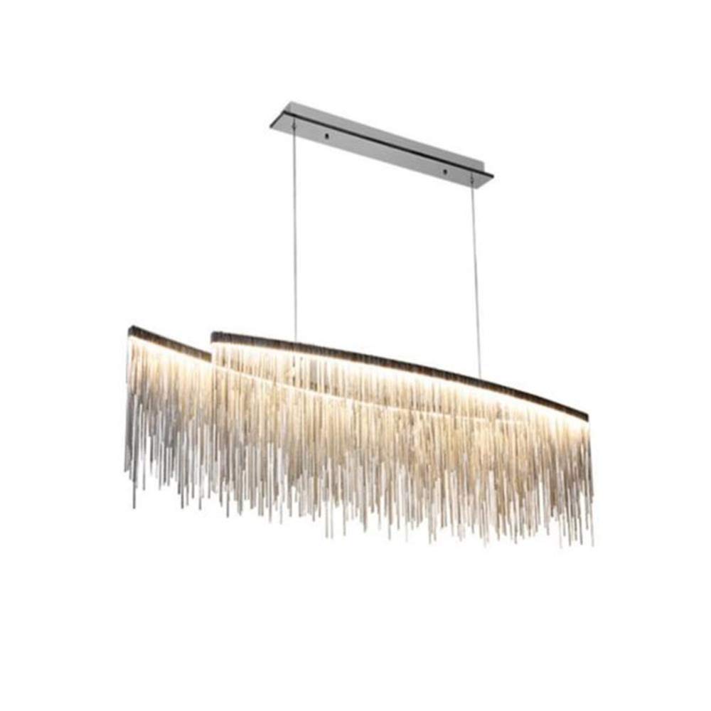 Modern Luxury Tassel Chandelier LED Pendant Light - 47 Inch Linear Ceiling Lighting Fixture in Chrome with Neutral White Light for Living Room, Dining Room, Hotel & Retail Store Decor | Elegant Home & Commercial Lighting Solution