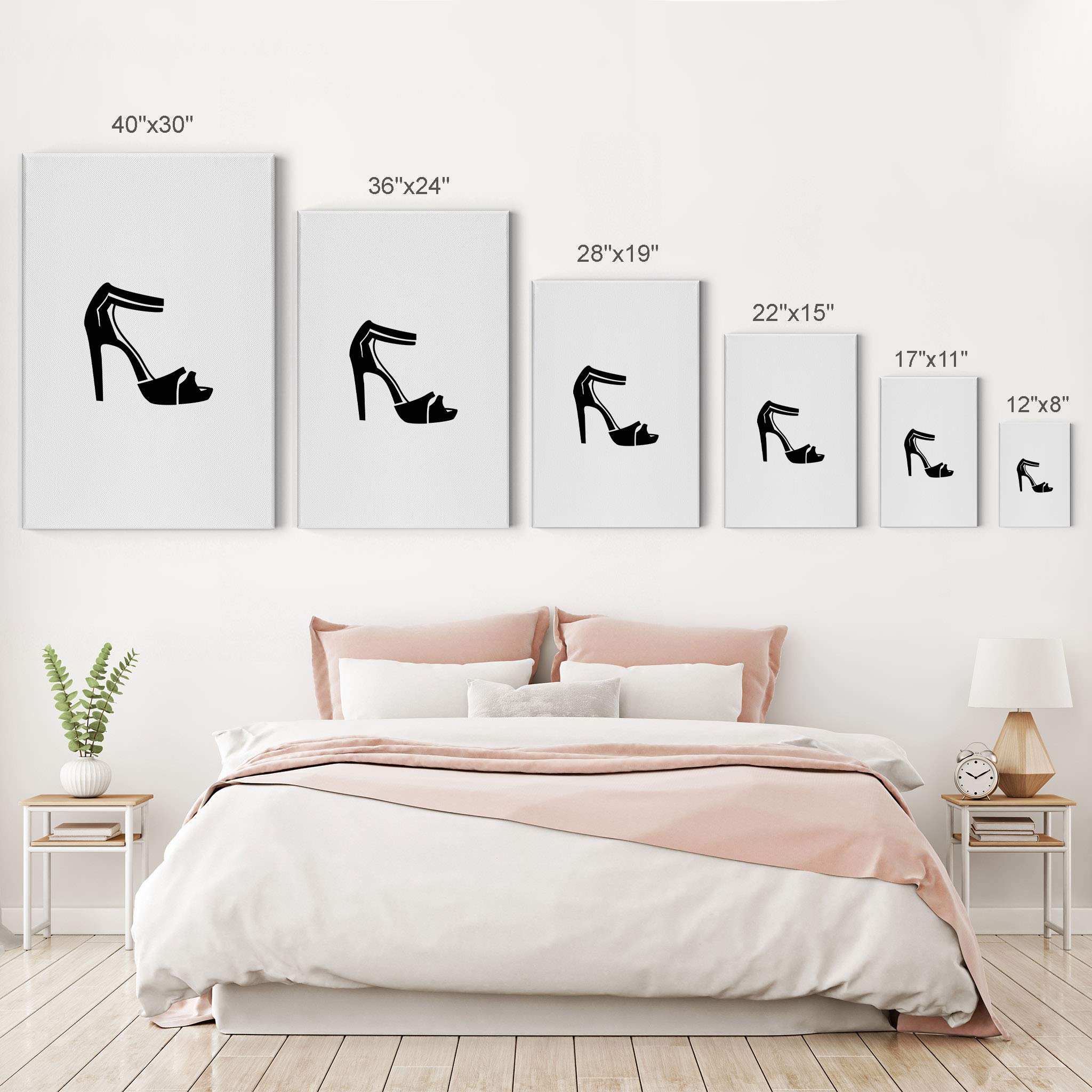 Smile Art Design Black and White High Heel Shoes for Women - Fashionable Canvas Print Wall Art - Perfect for Office, Bathroom, Teen Girls Room, Women's Dorm, Bedroom & Living Room Decor - Ready to Hang 36x24 - Ideal for Home, Office & Gift Giving