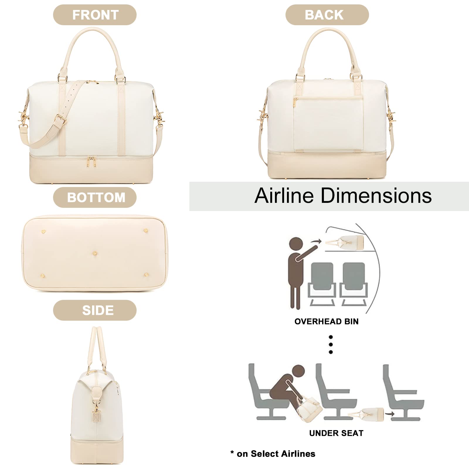 Women's Canvas Travel Weekender Bag - Lightweight Carry-On Overnight Duffel with Pockets | Perfect for Weekend Getaways, Gym, Beach & Airplane Travel