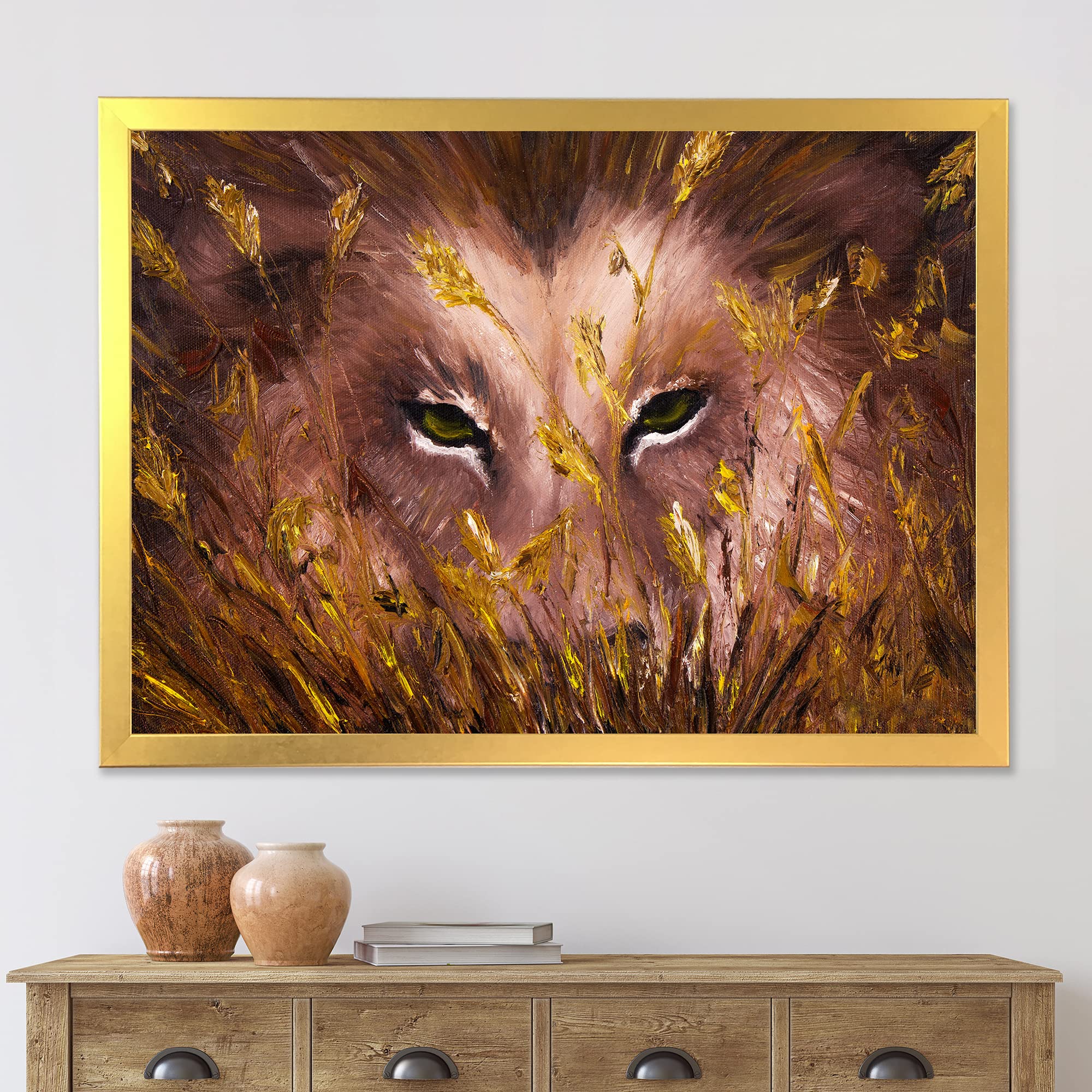 DesignQ Wolf Eyes In The Grass Farmhouse Framed Wall Art - Rustic Wildlife Decor for Living Room, Bedroom & Office - Perfect Nature Themed Home Decor Gift