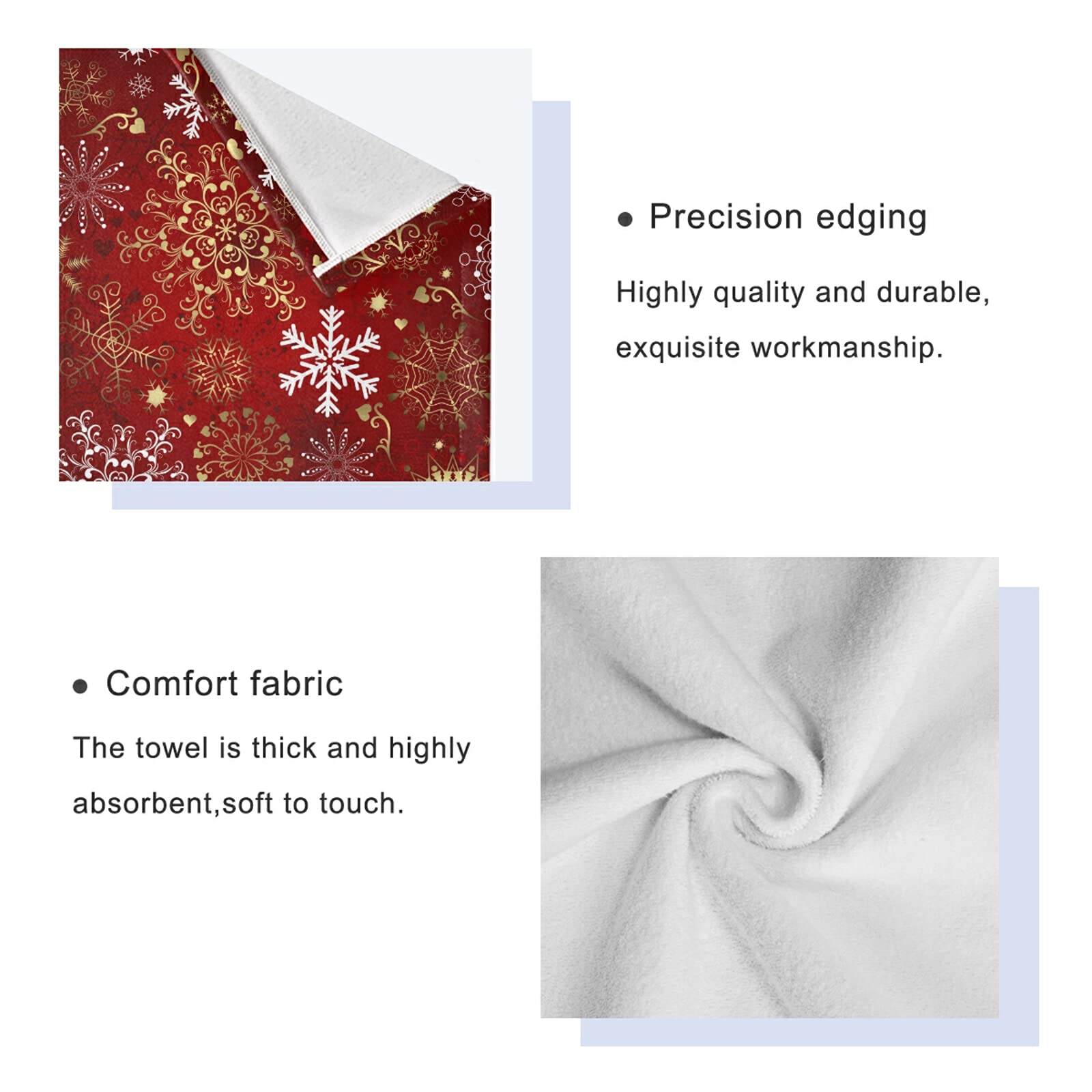ALAZA Merry Christmas Gold Snowflake Red New Year Soft 3-Piece Bath Towel Set - 1 Bath Towel, 1 Hand Towel, 1 Washcloth for Bathroom, Spa & Hotel Luxury - Perfect for Holiday Decor & Gift Giving