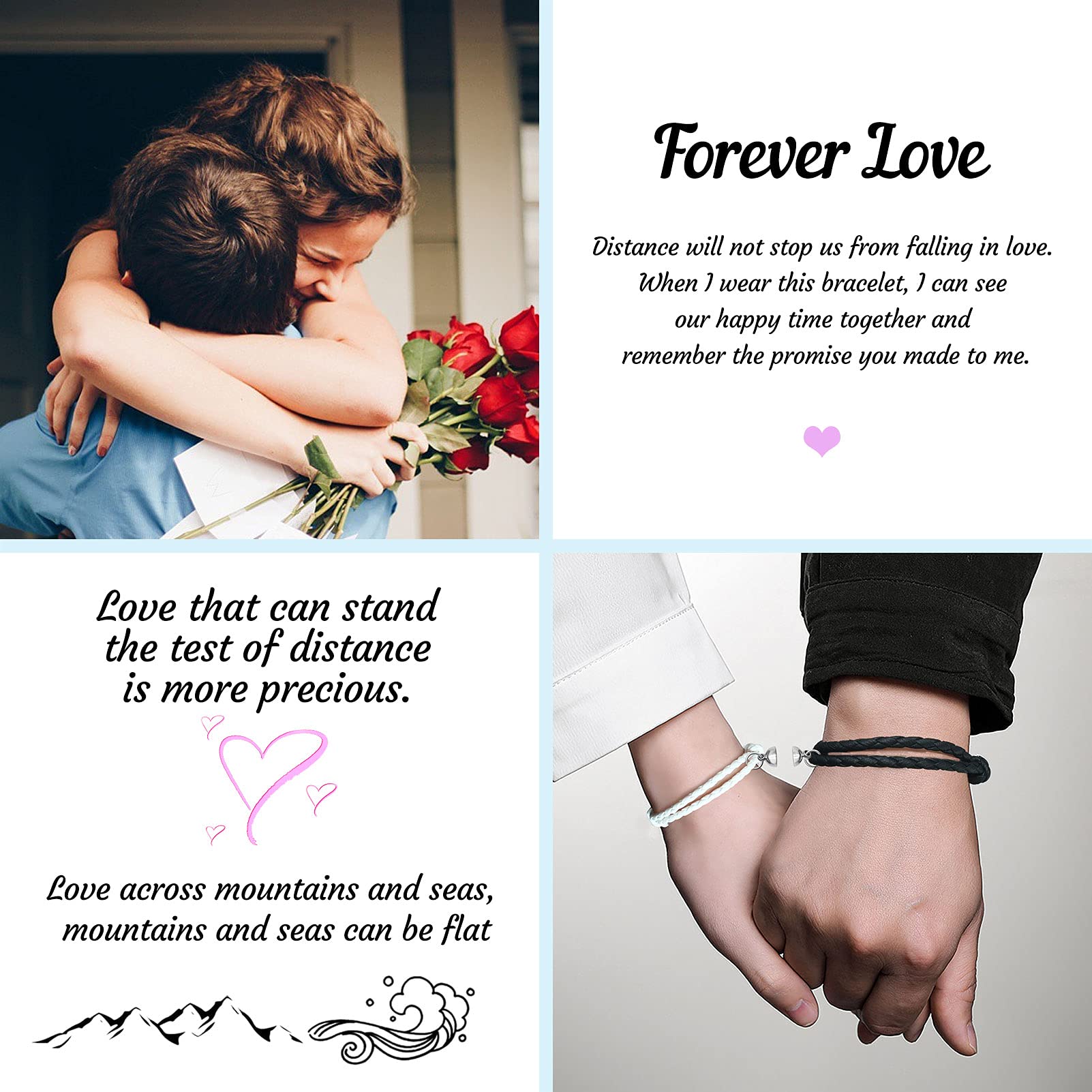BAUMA Mutual Attraction Rope Braided Couple Bracelets - Matching Charm Pendants Jewelry Set (2PCS) for Women & Men - Perfect for Anniversaries, Valentine's Day & Romantic Gifts