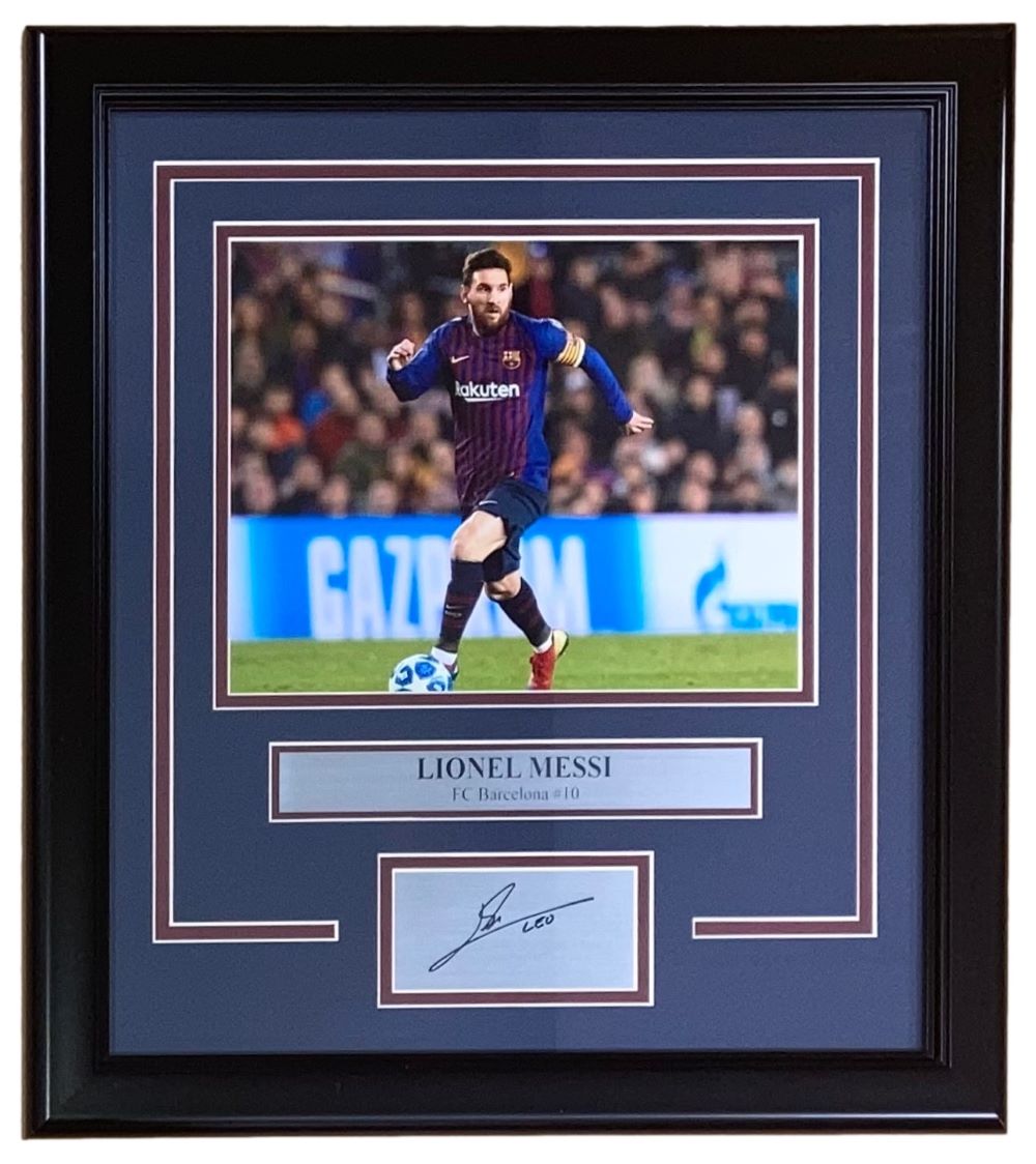 Lionel Messi Framed 8x10 Barcelona FC Photo with Laser Engraved Signature - Authentic Soccer Memorabilia for Home, Office & Sports Fan Gifts