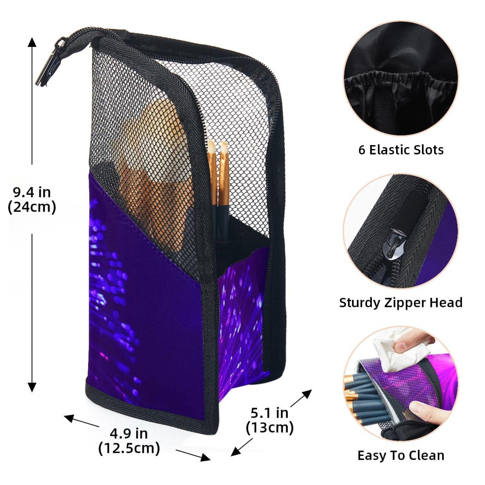 12-Piece Makeup Brush Organizer Bag with Purple Light Lines - Portable Travel Cosmetic Brush Holder Case for Professional & Home Makeup Artists