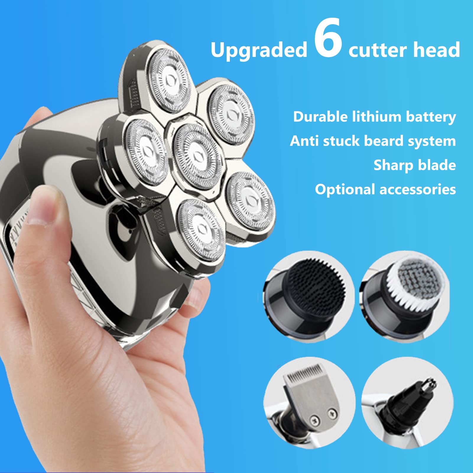 Ciciglow 5-in-1 Electric Head Shaver for Men - Cordless Rechargeable Bald Head Razor with Nose Trimmer, Brush & Massager - Waterproof Multifunctional Trimmer for Shaving, Grooming & Travel Use