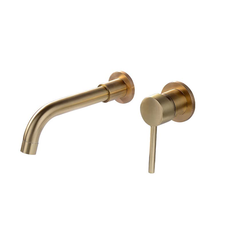 SHAUNI Brushed Gold Wall Mounted Bathroom Faucet, Single Handle Brass Bathroom Sink Faucet with Swivel Spout - Perfect for Modern Bathrooms, Powder Rooms & Vanities