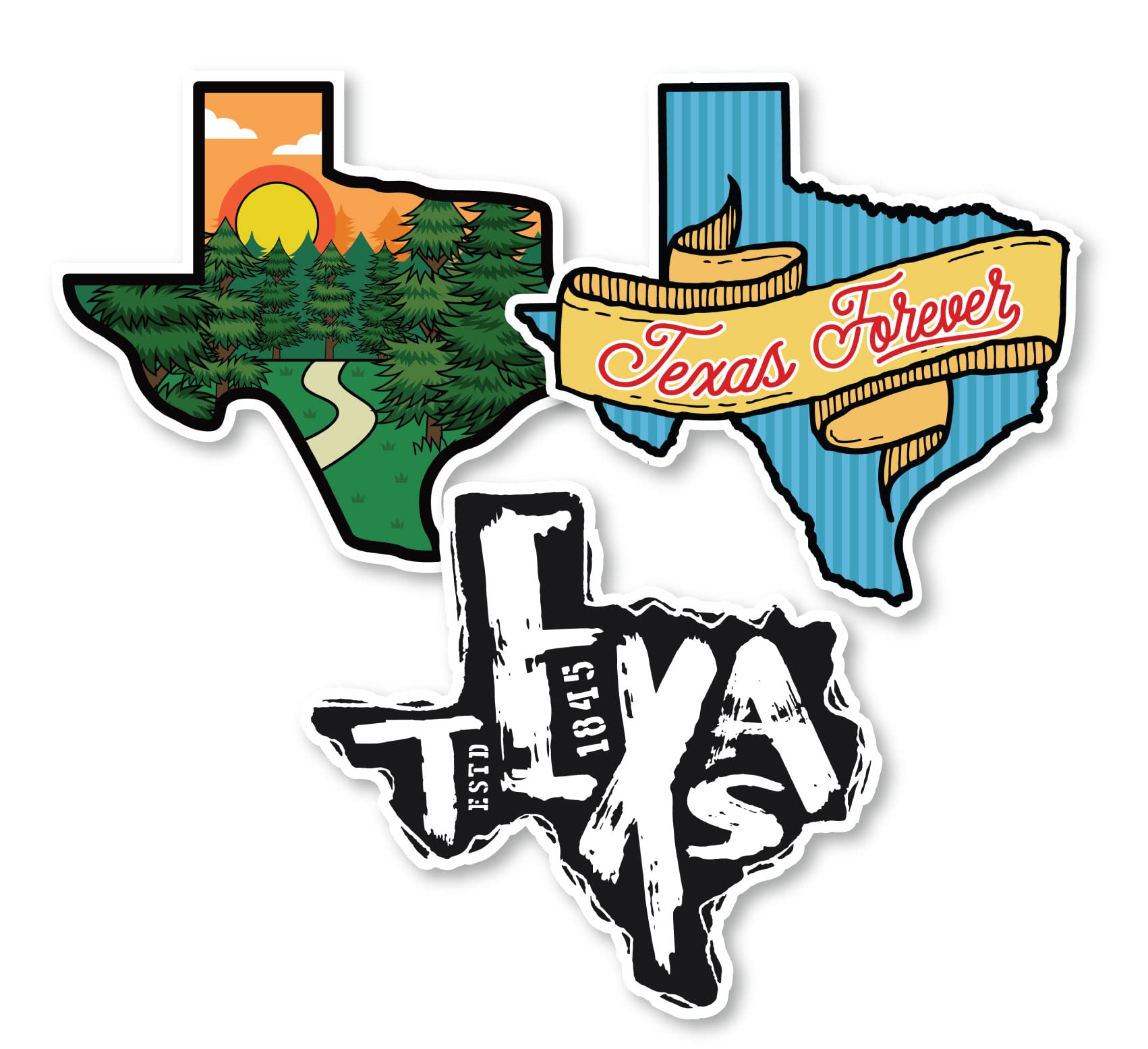 Texas State Bumper Sticker Decal Bundle - 5 Pack for Cars, Mugs, Laptops, Coolers & Tumblers (3