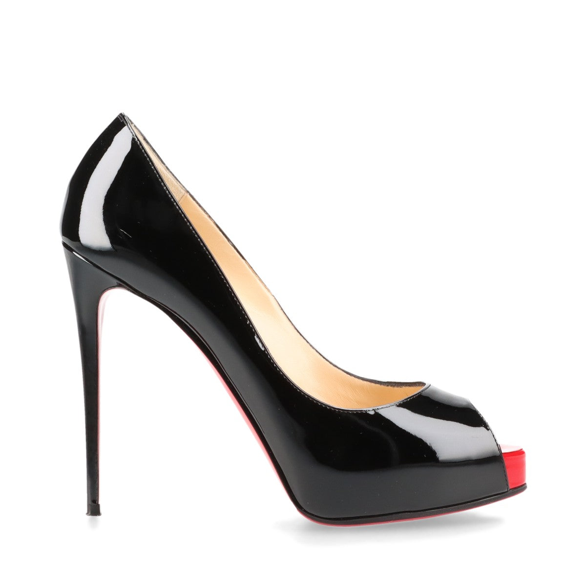 Christian Louboutin Black Patent Leather Open Toe Pumps - Elegant High Heels for Women, Perfect for Parties, Weddings & Evening Events
