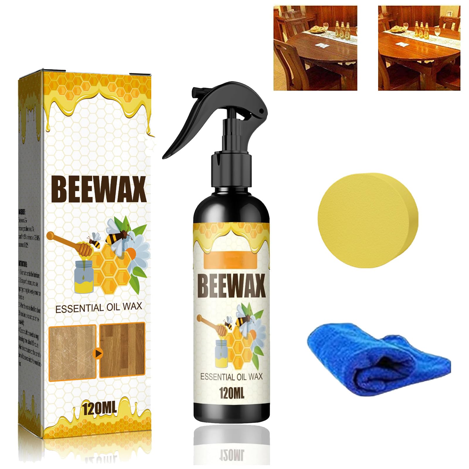 Premium Micro-Molecular Beeswax Spray - All-Natural Wood Polish & Cleaner for Furniture, Floors & Cabinets - Protective Shine & Dust Repellent (1 Pack) - Ideal for Home, Office & Antique Wood Care