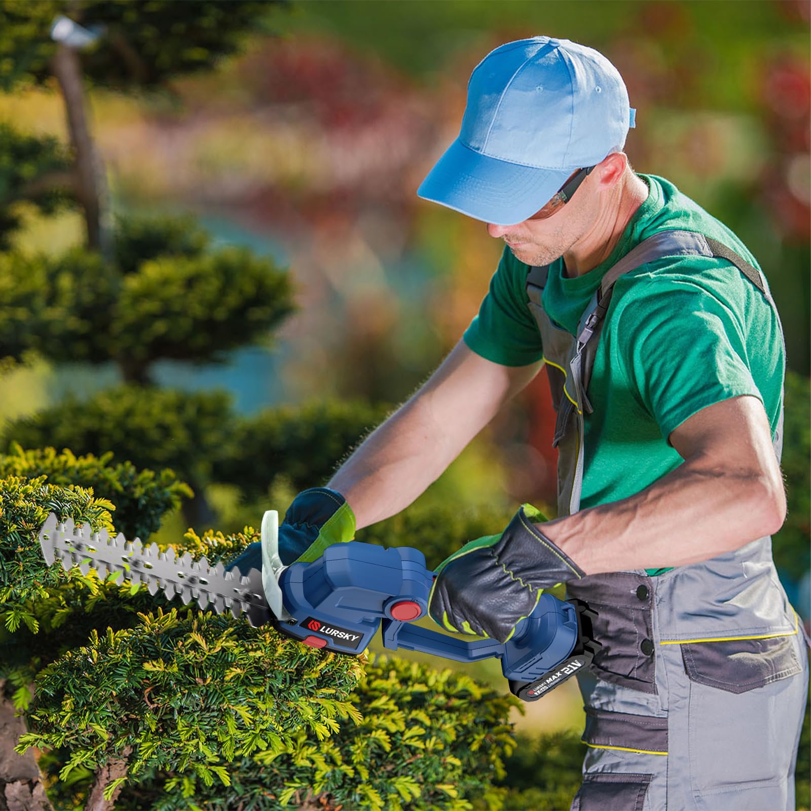 21V Cordless Hedge Trimmer & Grass Shear - 2-in-1 Garden Tool with 2.0Ah Battery & Charger (Dark Blue, Includes 2 Batteries) - Perfect for Lawn Care, Shrub Trimming & Backyard Maintenance