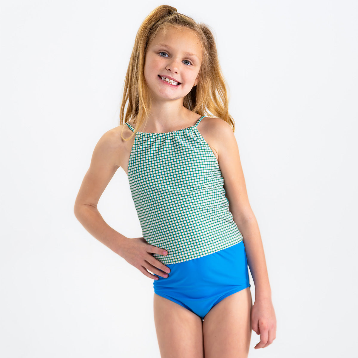 Girls High Neck Crop Tankini Top - Stylish Swimwear for Beach, Pool & Summer Activities
