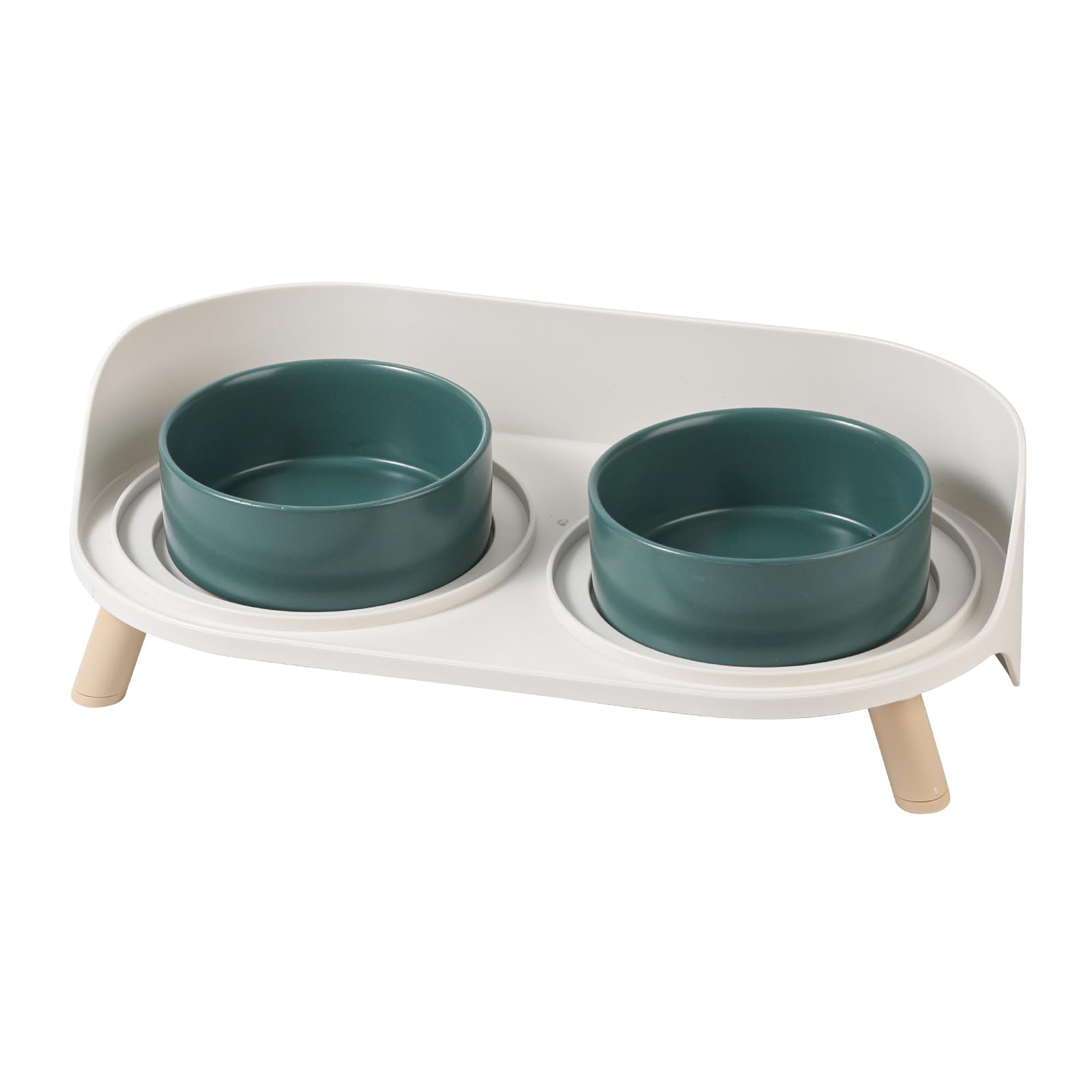 Elevated Ceramic Cat Bowl Set - Raised Double Dishes for Food & Water - Non-Slip Stand & Splash Proof - for Cats & Puppies - 2 x 480 ML (16.23 OZ) - Perfect for Healthy Posture & Mess-Free Feeding at Home