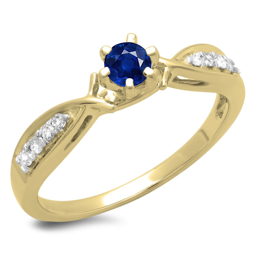 10K Solid Gold Round Blue Sapphire & White Diamond Bridal Engagement Ring for Women | Dazzlingrock Collection | Perfect for Proposals, Weddings & Anniversaries
