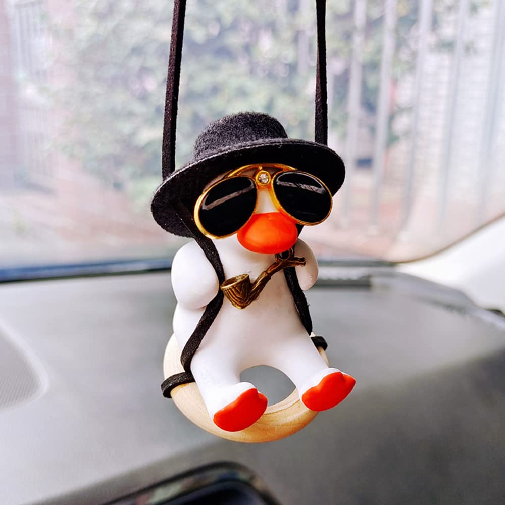 CNPOP Swinging Duck Car Hanging Ornament - Cute Sunglasses Duck Pendant for Rear View Mirror - Fun Car Accessories for Road Trips & Daily Commutes