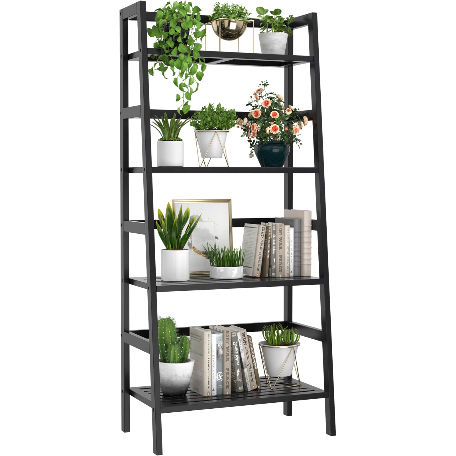 Homykic 4-Tier Bamboo Ladder Bookshelf - 49.2