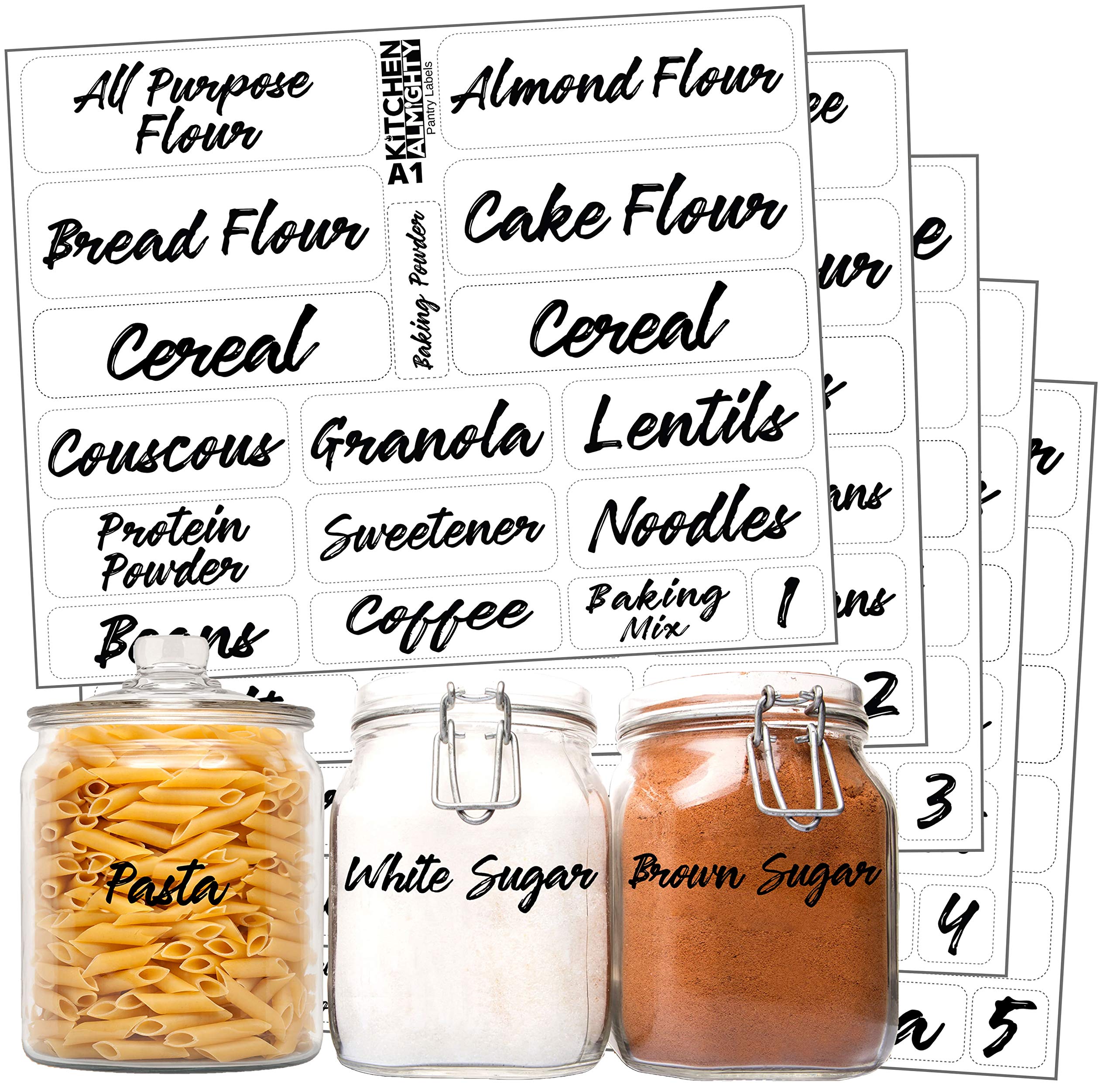 **102-Piece Waterproof Pantry Labels Set - Preprinted & Write-On Kitchen Organization Labels for Storage Containers, Jars & Canisters - Elegant Glossy Finish | Perfect for Pantry, Spice Rack & Meal Prep Organization**