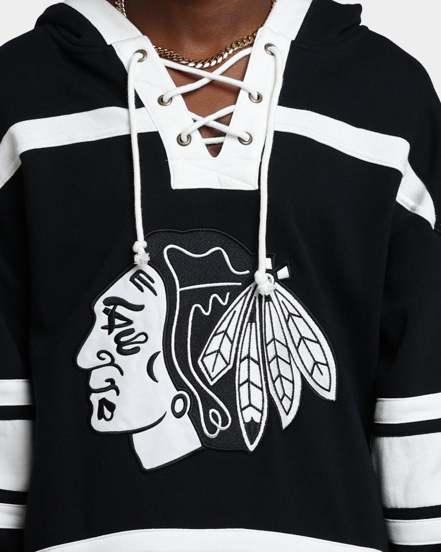 47 Brand Chicago Blackhawks Superior Lacer Hoodie - Men's Pullover Sweatshirt with Lace-Up Front | Winter Warm Fleece Lined | Casual Streetwear & Game Day Outfit