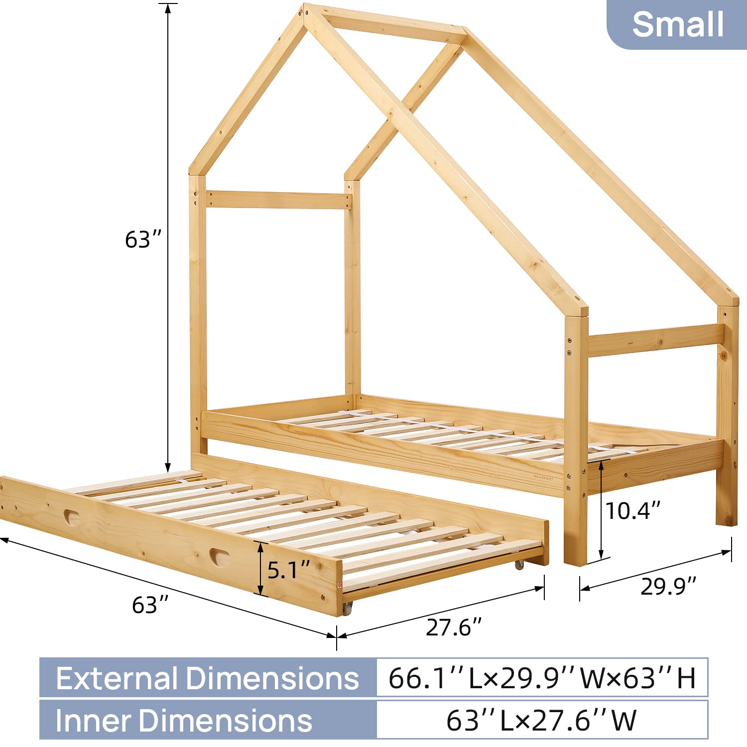 Premium Wooden Toddler House Frame Bed Tent - Safe & Sturdy Floor Bed for Kids, Double Bedroom Furniture - Perfect for Playtime, Sleepovers & Cozy Napping Spaces