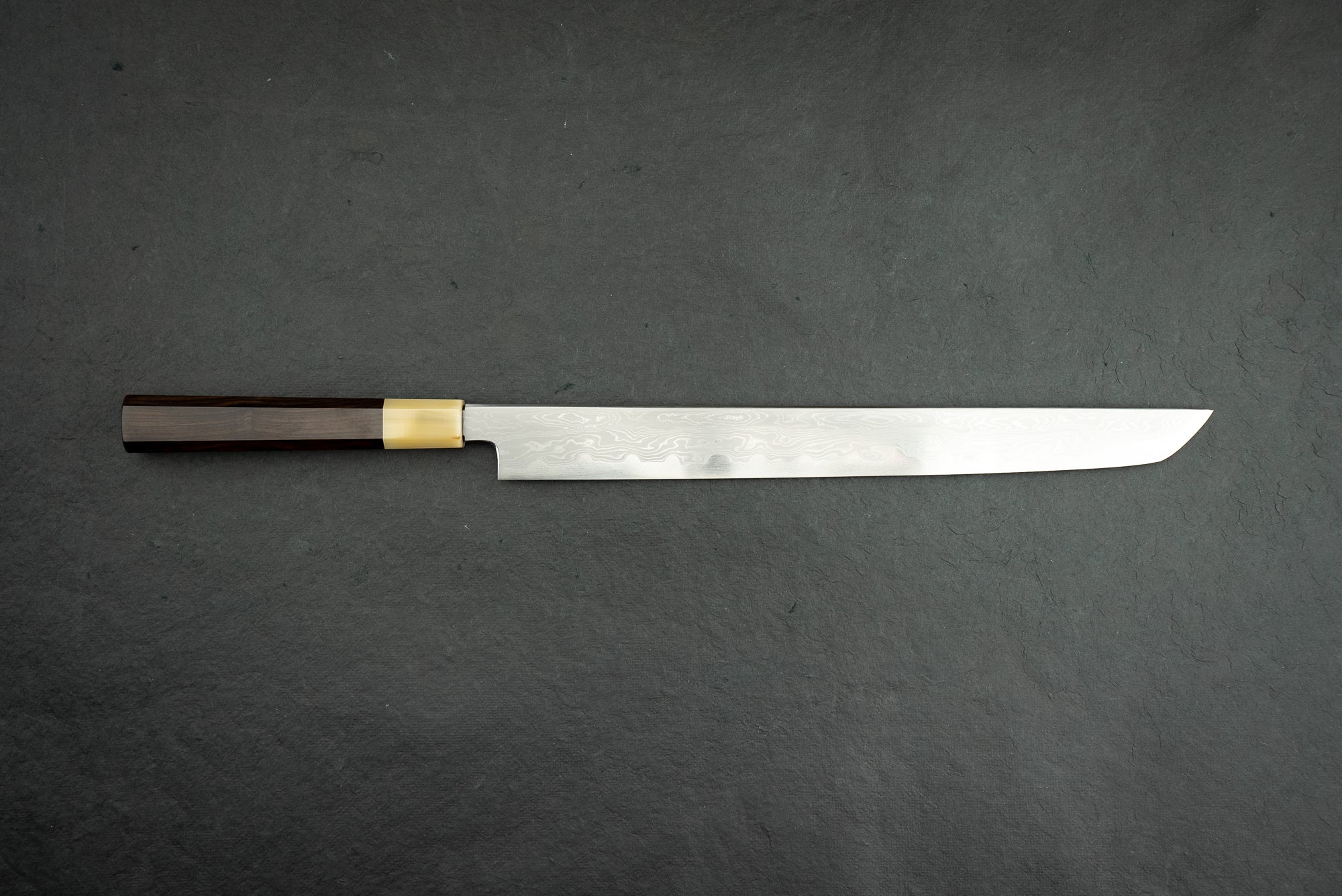Premium 330mm Damascus Sakimaru Sujihiki Knife by Satoshi Nakagawa & Naohito Myojin - Handcrafted Japanese Chef Knife for Sushi, Sashimi & Meat Slicing - Perfect for Professional Chefs & Home Cooking Enthusiasts