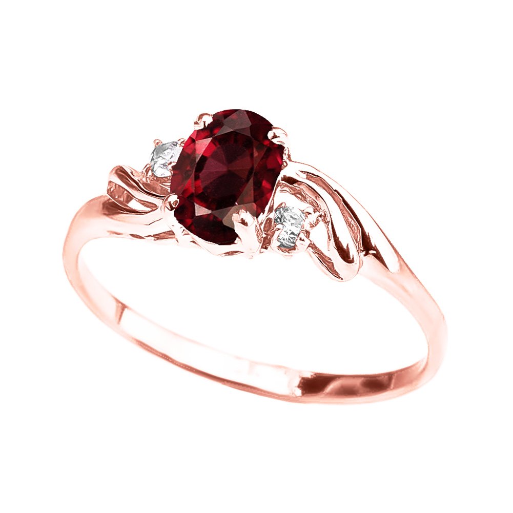 10K Rose Gold Oval Garnet & White Topaz 3-Stone Engagement Ring for January Birthdays - Perfect Proposal Gift for Her, Anniversary & Valentine's Day Jewelry