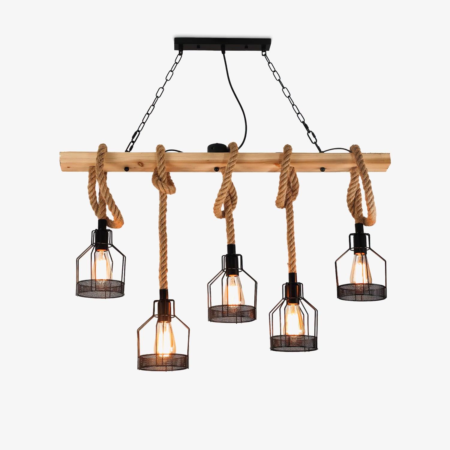 Industrial Hemp Rope Grenade Chandelier - Vintage Military Style Ceiling Light for Farmhouse, Loft & Industrial Decor