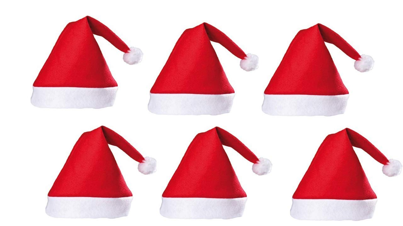 Matissa Kids Felt Santa Hats - Pack of 6 Red Christmas Hats for Children - Perfect for Holiday Parties, Christmas Photos & Festive Dress-Up