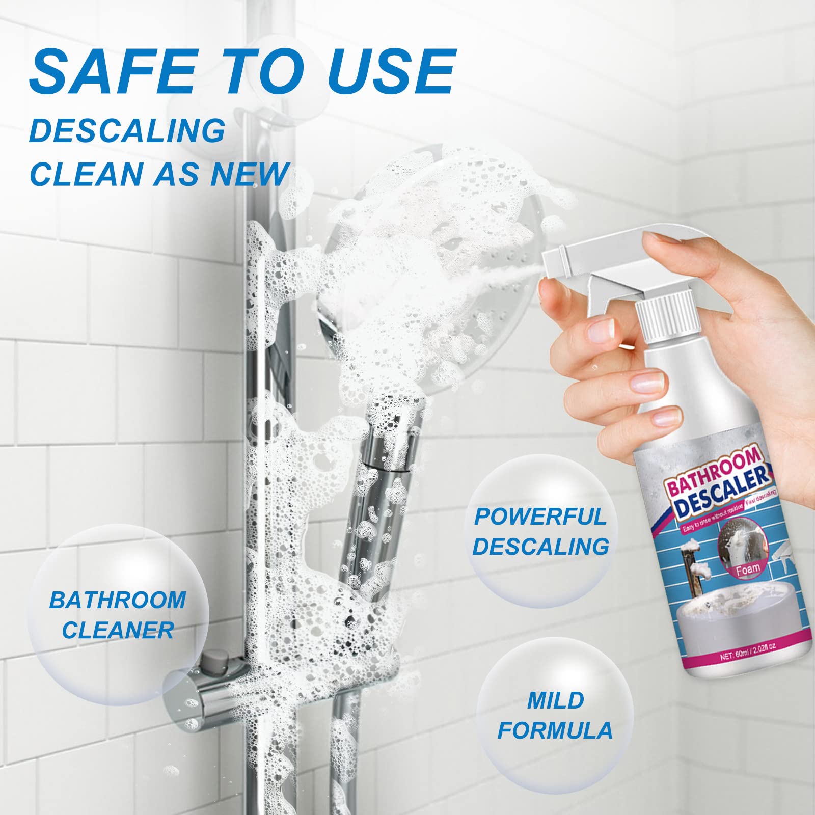 60ml/2.02oz Heavy Duty Stain & Limescale Remover | Bathroom Descaler & Foam Cleaner Spray | Multi-Surface Cleaning Foam for Shower, Sink, Tile & Toilet (2-Pack) – Perfect for Deep Cleaning Bathrooms & Removing Tough Stains