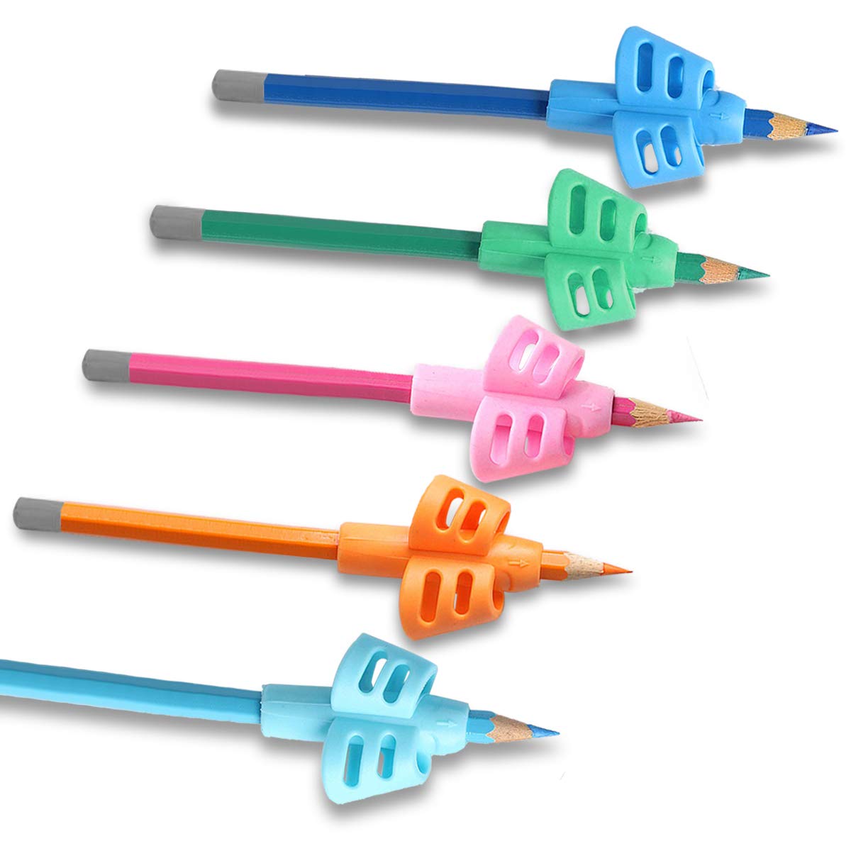 Ergonomic Pencil Grips for Kids - 5PCS Writing Aid Grip Trainer Set | Improve Handwriting & Correct Pencil Posture | Ideal for Classroom, Homework & Occupational Therapy